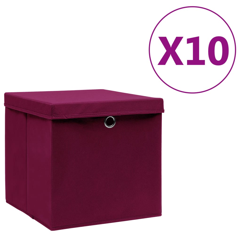 Storage Boxes With Covers 10 Pcs 28x28x28 Cm Dark Red Vidaxl
