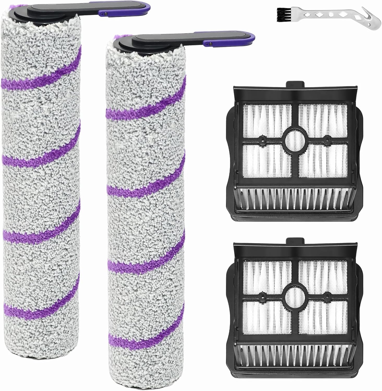 Kit de rechange pour autolaveuse Narwal S2, S2 Island F1 et S1 Max Ultra, 2 brosses à rouleaux, 2 filtres HEPA et 1 brosse de nettoyage