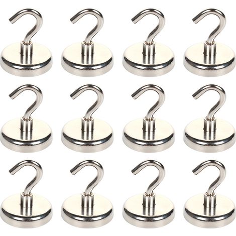 Crochet magnétique en U, nickel brossé, Ø 16 mm, supporte 5,5 kg