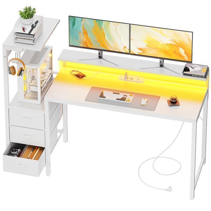Bureau - Ecofurnix - Bureau Gaming 152 Cm - Éclairage Led - 3 Tiroirs