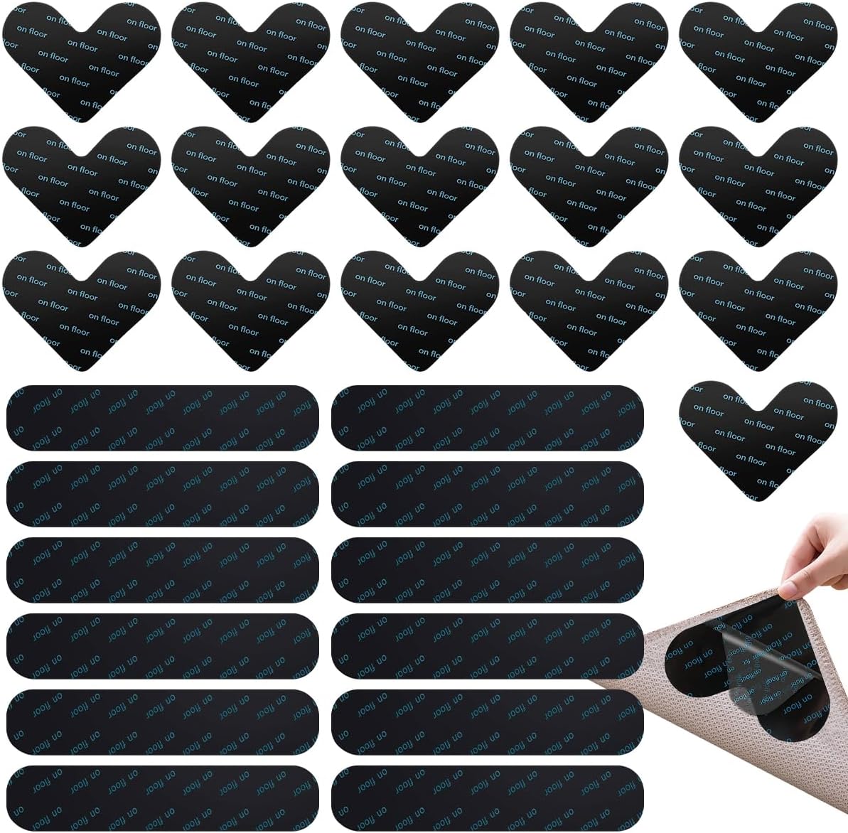 Antidérapant tapis autocollant réutilisable et lavable, 28 pièces, noir