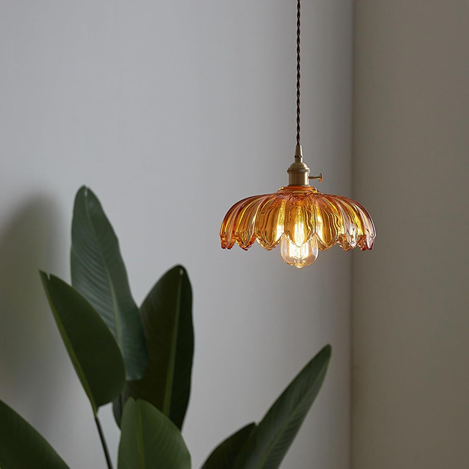 Axhup – Lustre Industriel Rétro En Verre Ambre – Plafonnier E27 Pour
