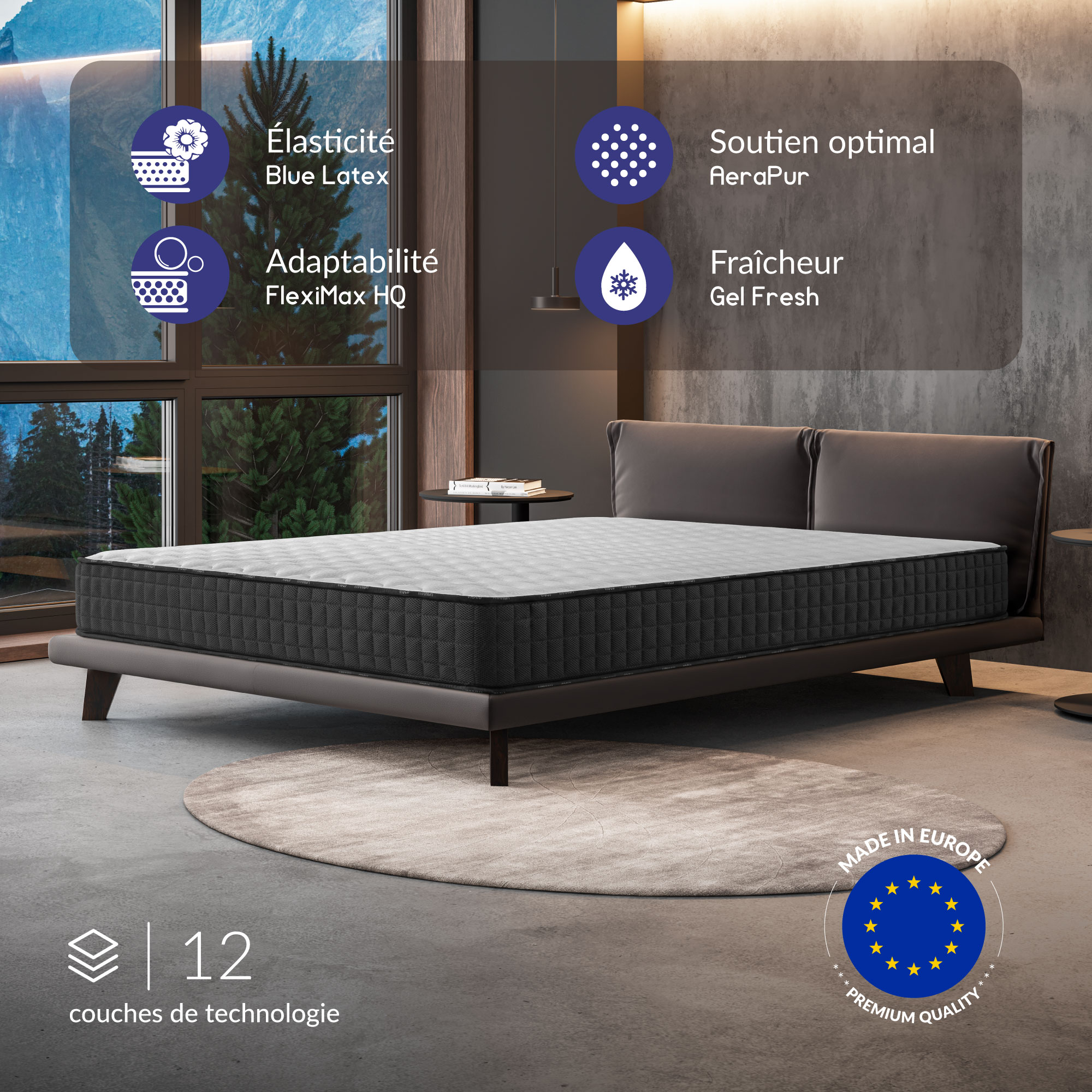 Naturalex - Pack De 2 Matelas Titanium 80x200 Cm - Soutien Blue Latex - Mousse À Mémoire De Forme Hr - Noyau De Polyuréthane - 7 Zones De Confort - Tissu 3d Respirant - 21 Cm
