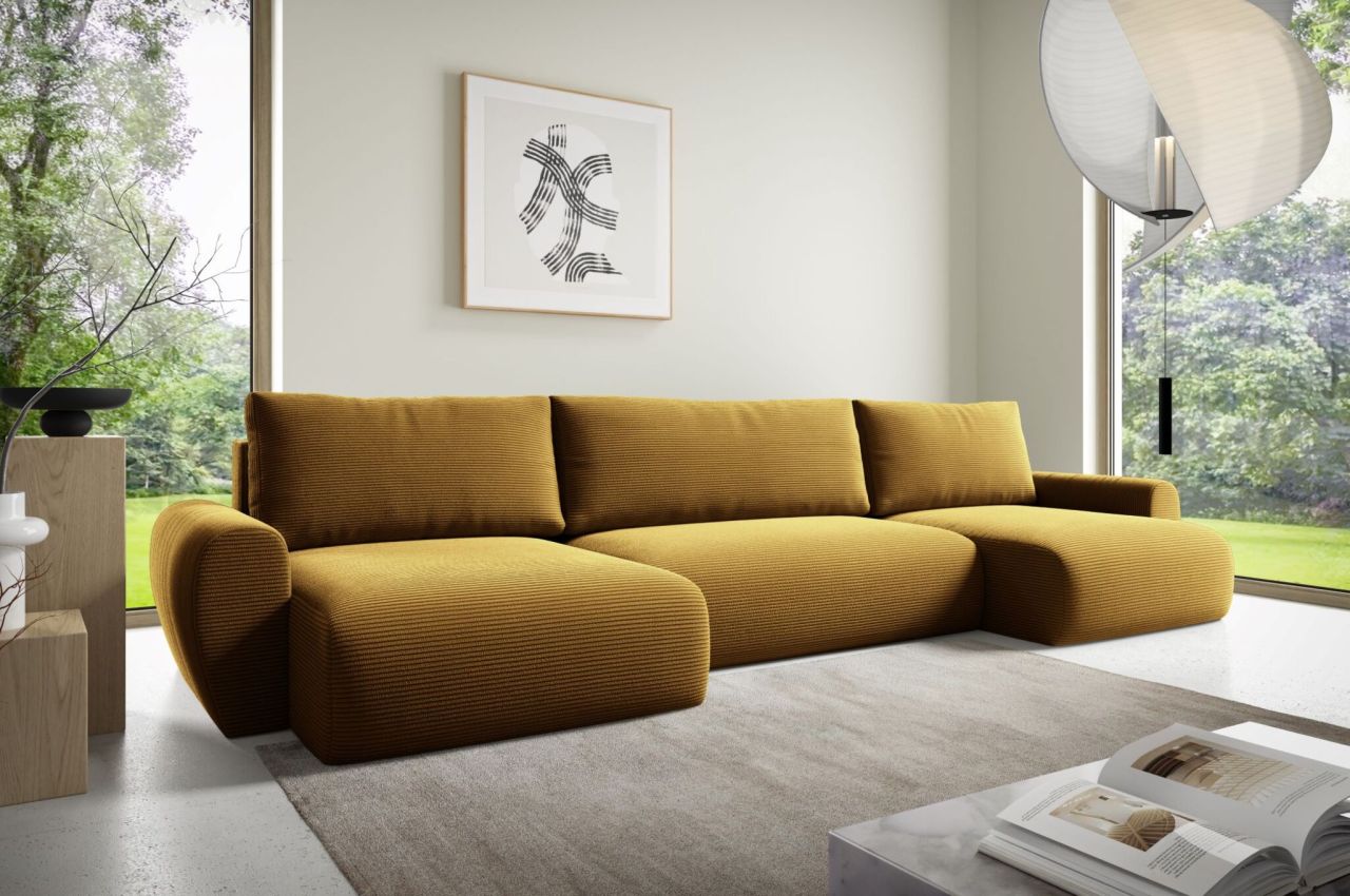 Fun Möbel Wohnlandschaft Schlafsofa Galan Stoff Poso Honiggelb - Bild 2