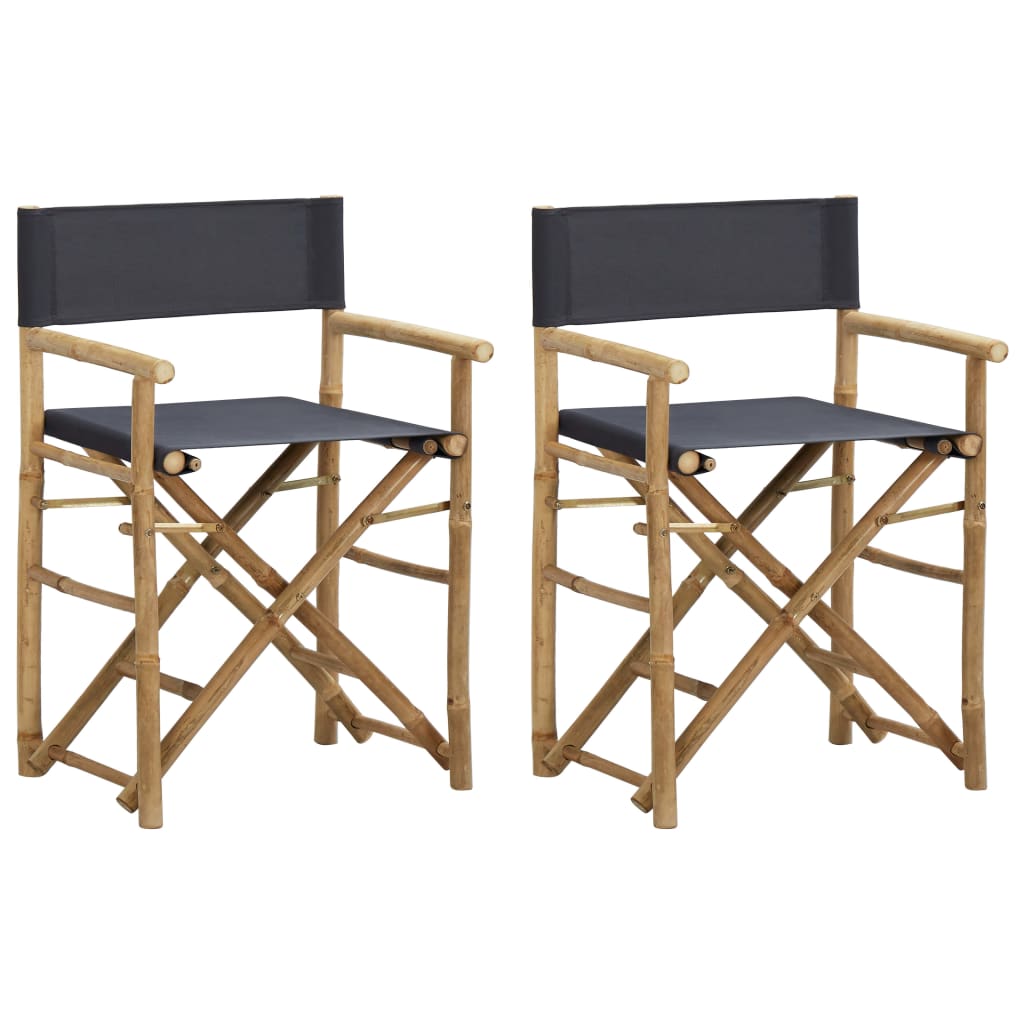 Vidaxl - Chaises Pliables De Directeur Lot De 2 Gris Foncé Bambou Tissu