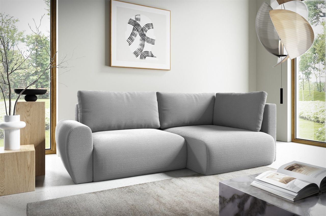 Fun Möbel Ecksofa Schlafsofa Galan Mini Stoff Poso Hellgrau Ottomane Rechts - Bild 2