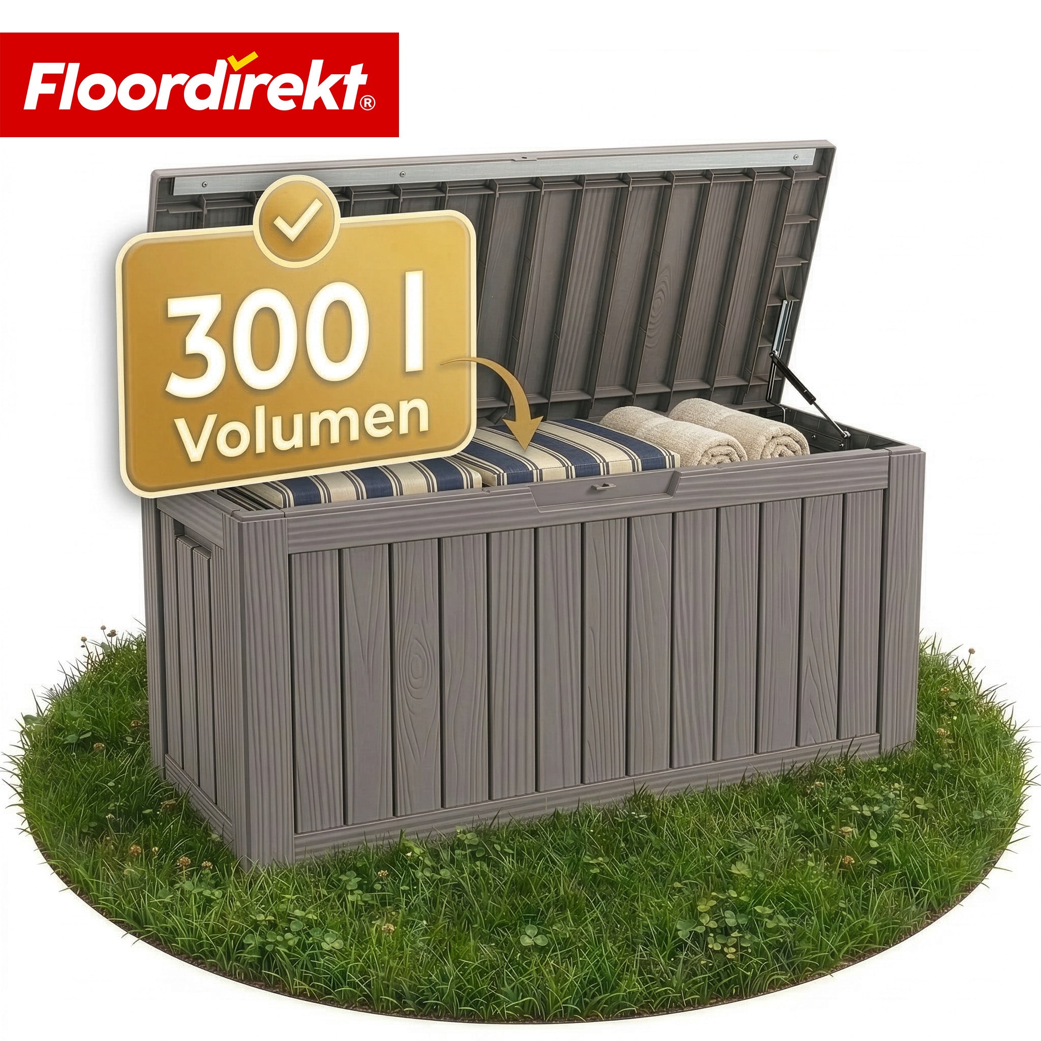 Floordirekt Gartenbox In Holz-optik Wetterfeste Kissenbox Für Terrasse & Balkon Braun 117 X 47 X 59 Cm (300 L)