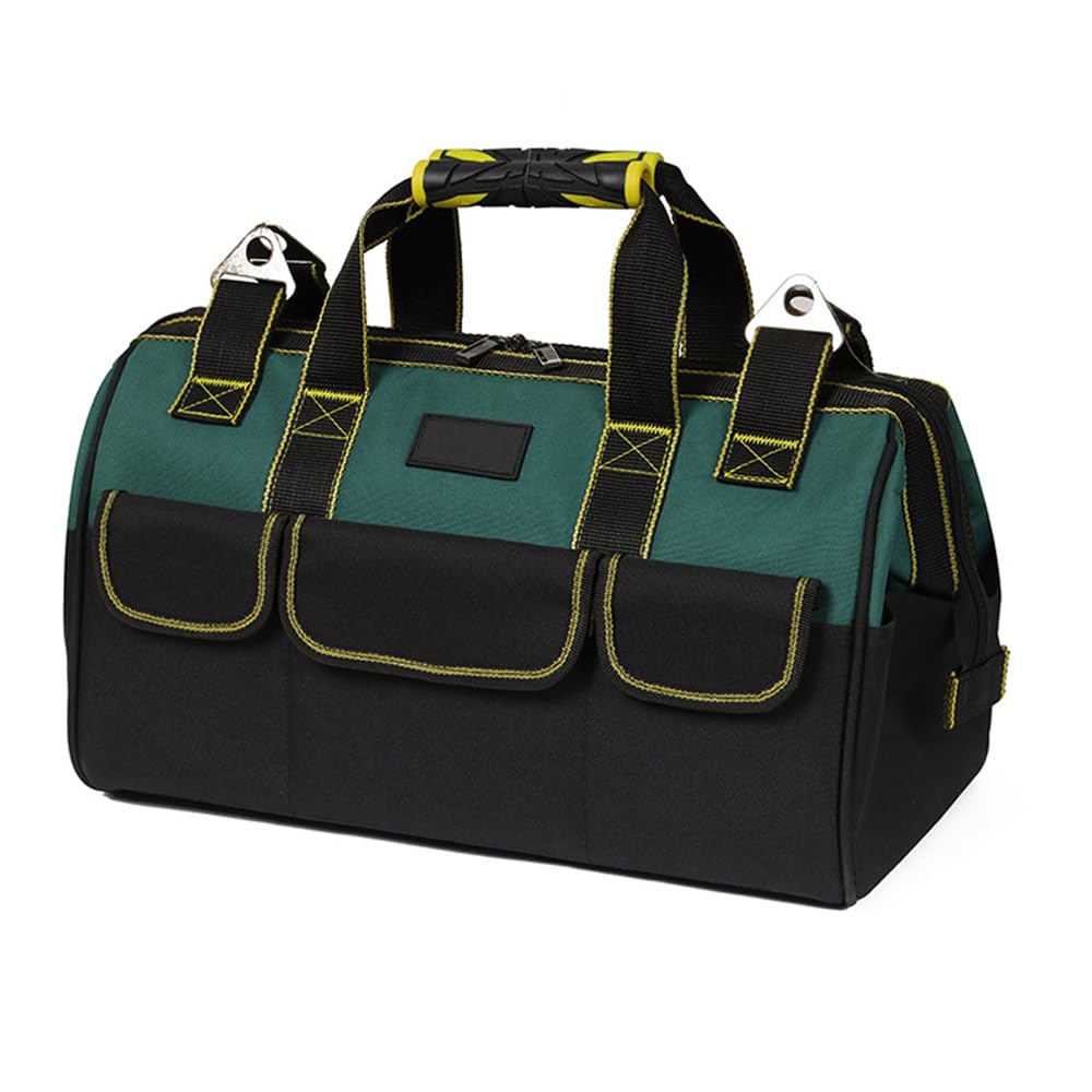 Sac à outils 18 pouces en tissu Oxford 600D, 8 poches extérieures, bandoulière réglable, vert