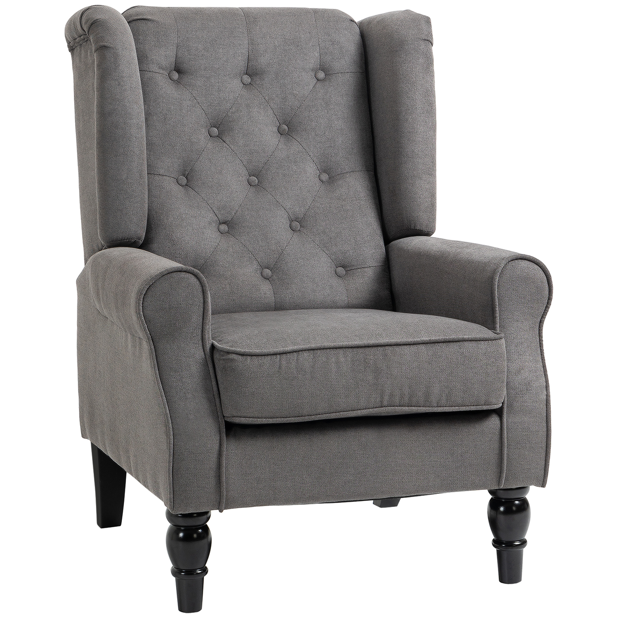 Homcom - Ohrensessel Sessel Mit Tufting, Hoher Rückenlehne, Gepolstert Loungesessel Mit Abgerundeten Armlehnen, Holzbeine, Für Schlafzimmer, Wohnzimmer, Bis 160 Kg, Dunkelgrau