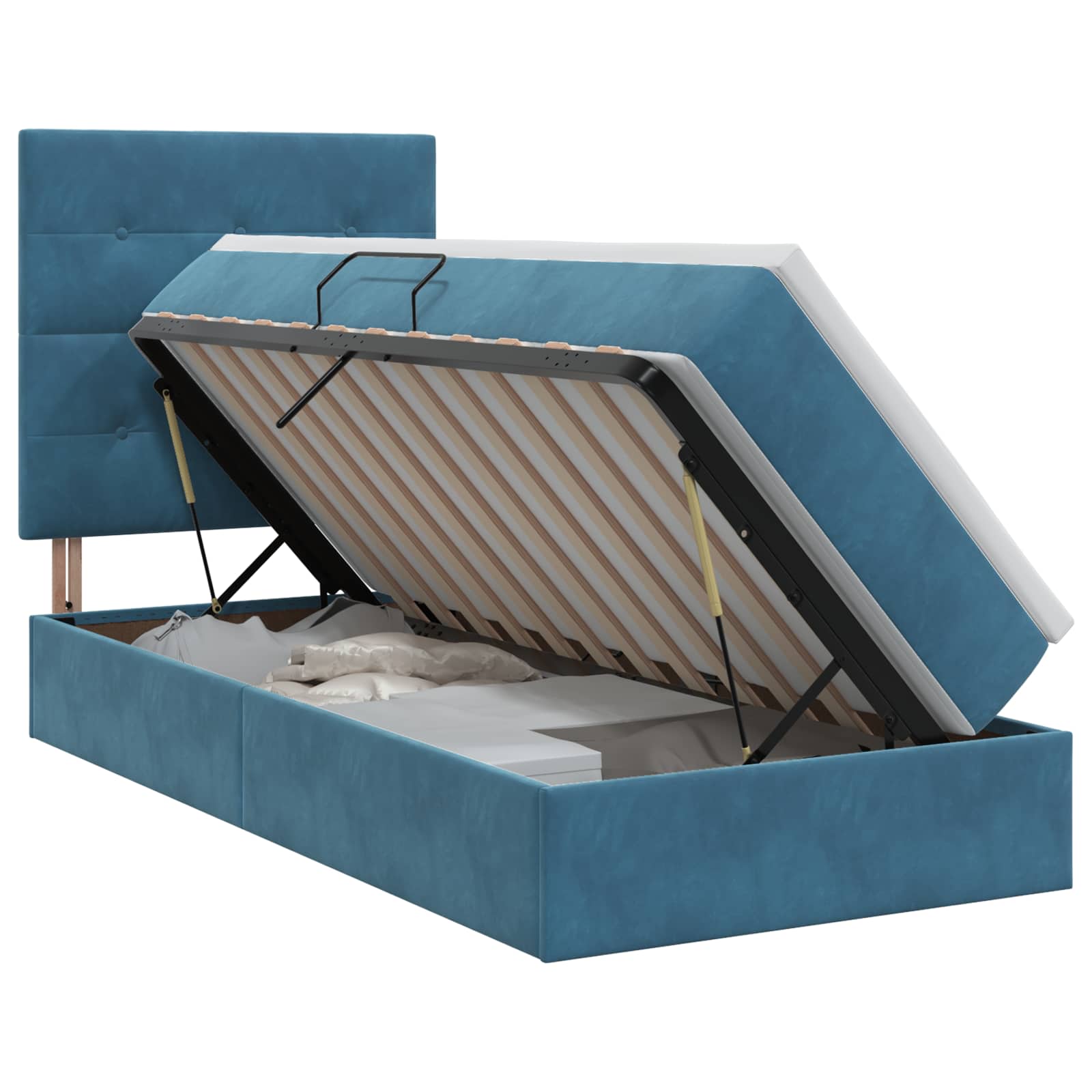Vidaxl Tiefblau Aufbewahrungsbett Mit Matratze Dunkelblau 100 X 200 Cm Samt