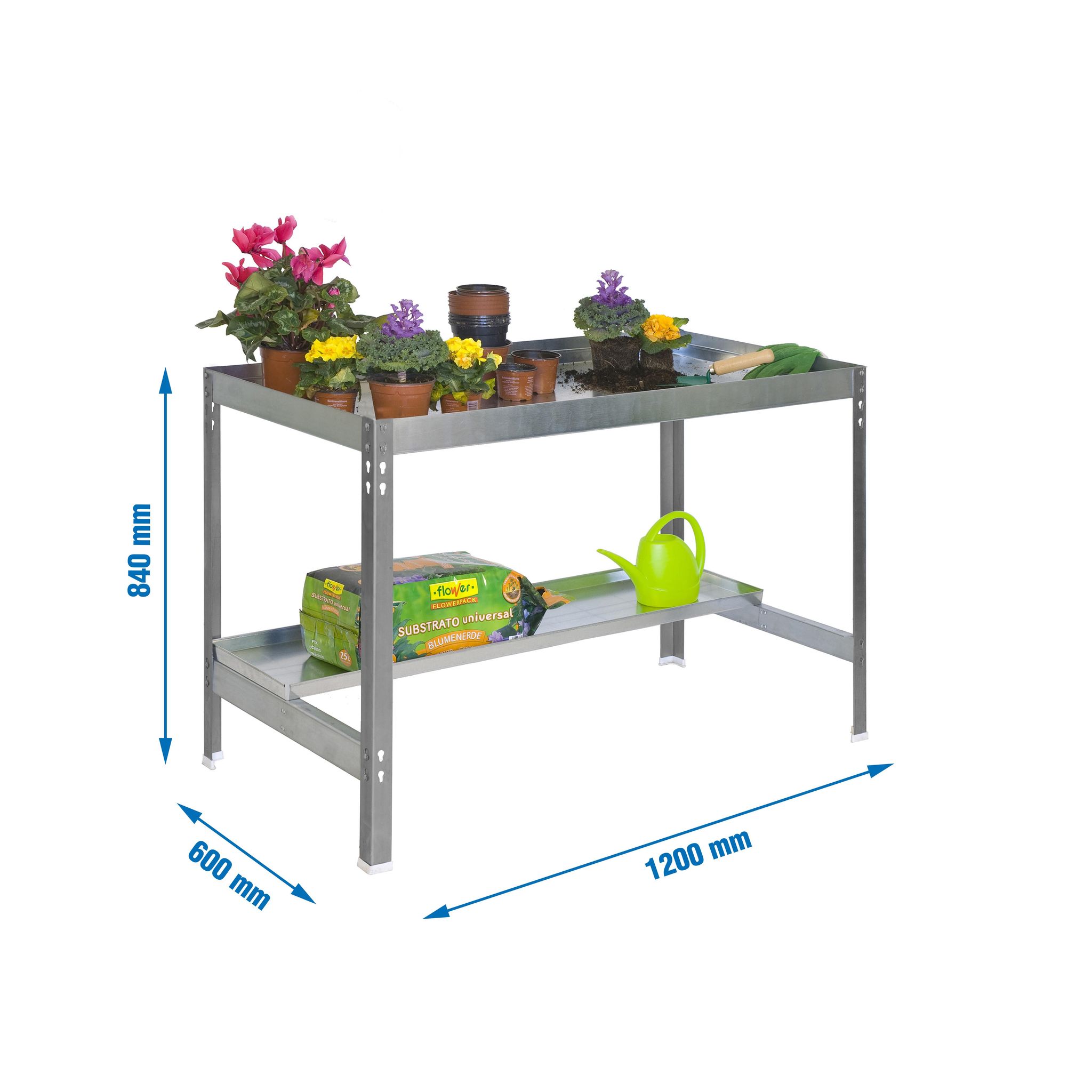 Simonrack - Table de préparation jardinage Simon Rack Desk 120x60cm gris galvanisé