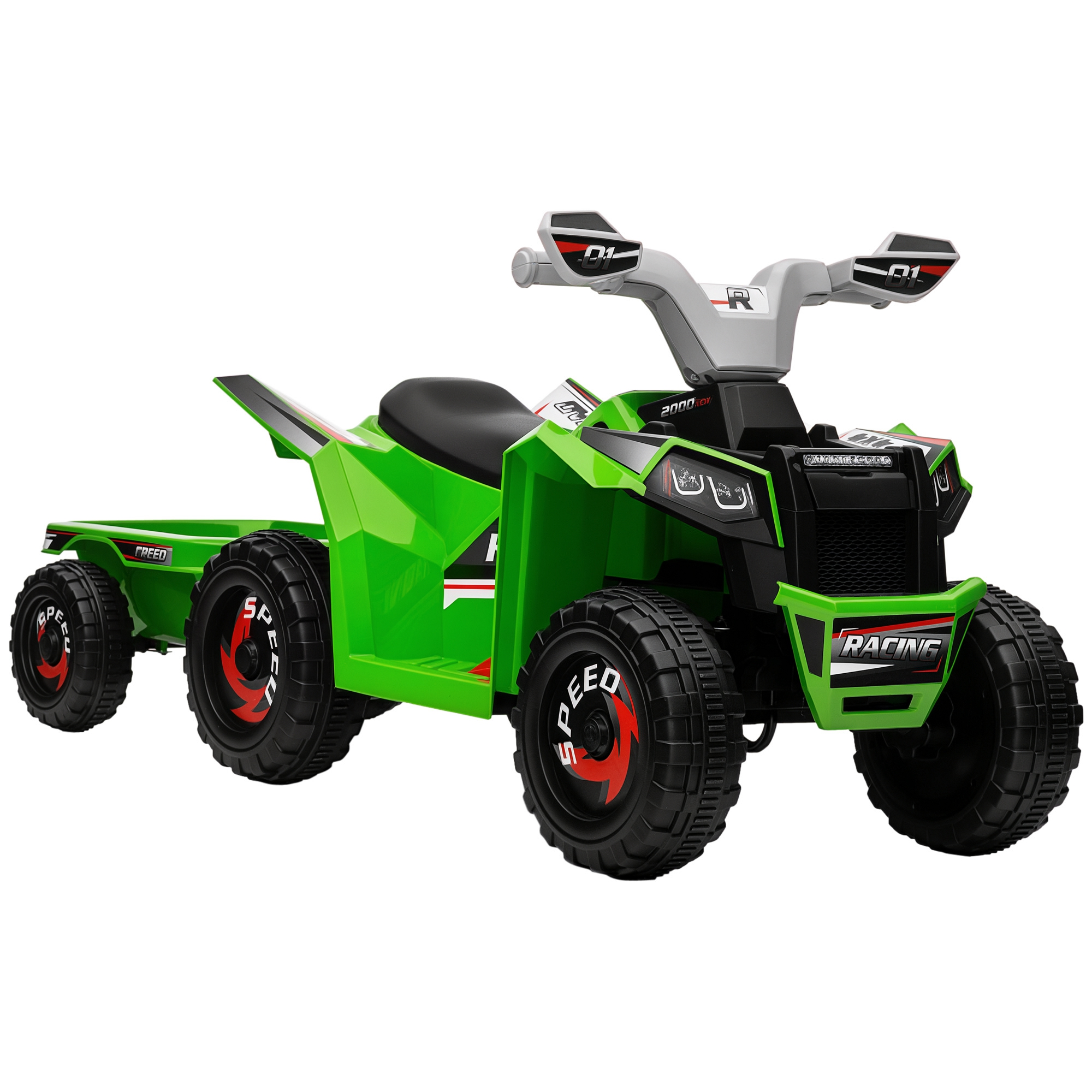 Homcom - Kinder Elektro-quad 6v Kinderquad, Kinderfahrzeug, Elektroauto Mit Anhänger Für Kinder 1,5-3 Jahre, 2,5 Km/h, Metall, 106 X 41,5 X 48,5 Cm, Grün