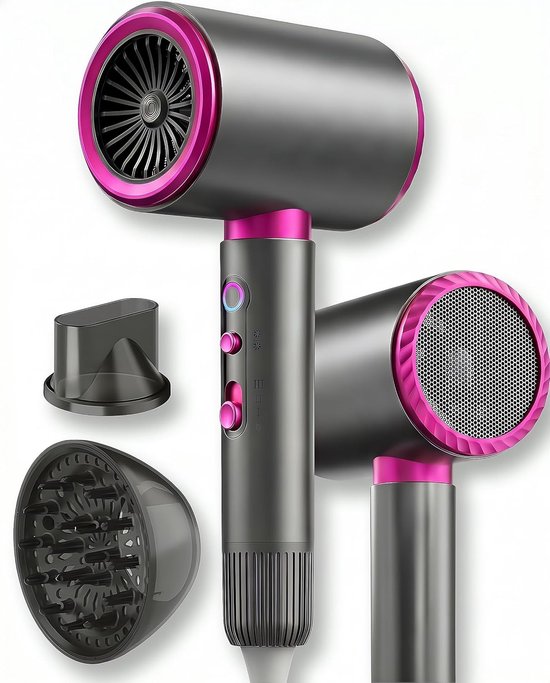 Asciugacapelli Da 2200 W, Asciugatura Rapida Con Ioni Negativi, Temperatura Costante, Due Velocità Del Vento, Tre Impostazioni Di Temperatura, Include Due Accessori.