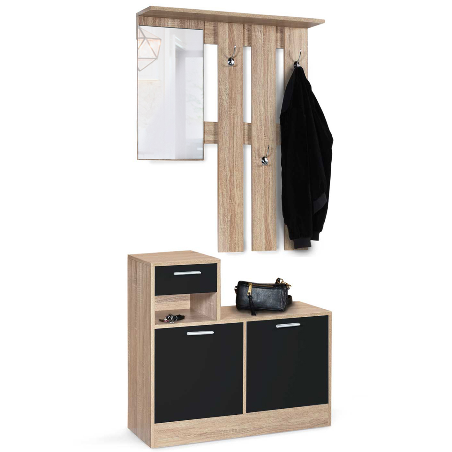 Idmarket – Vestiaire D'Entrée Avec Miroir – Longueur 80 Cm X Largeur 30