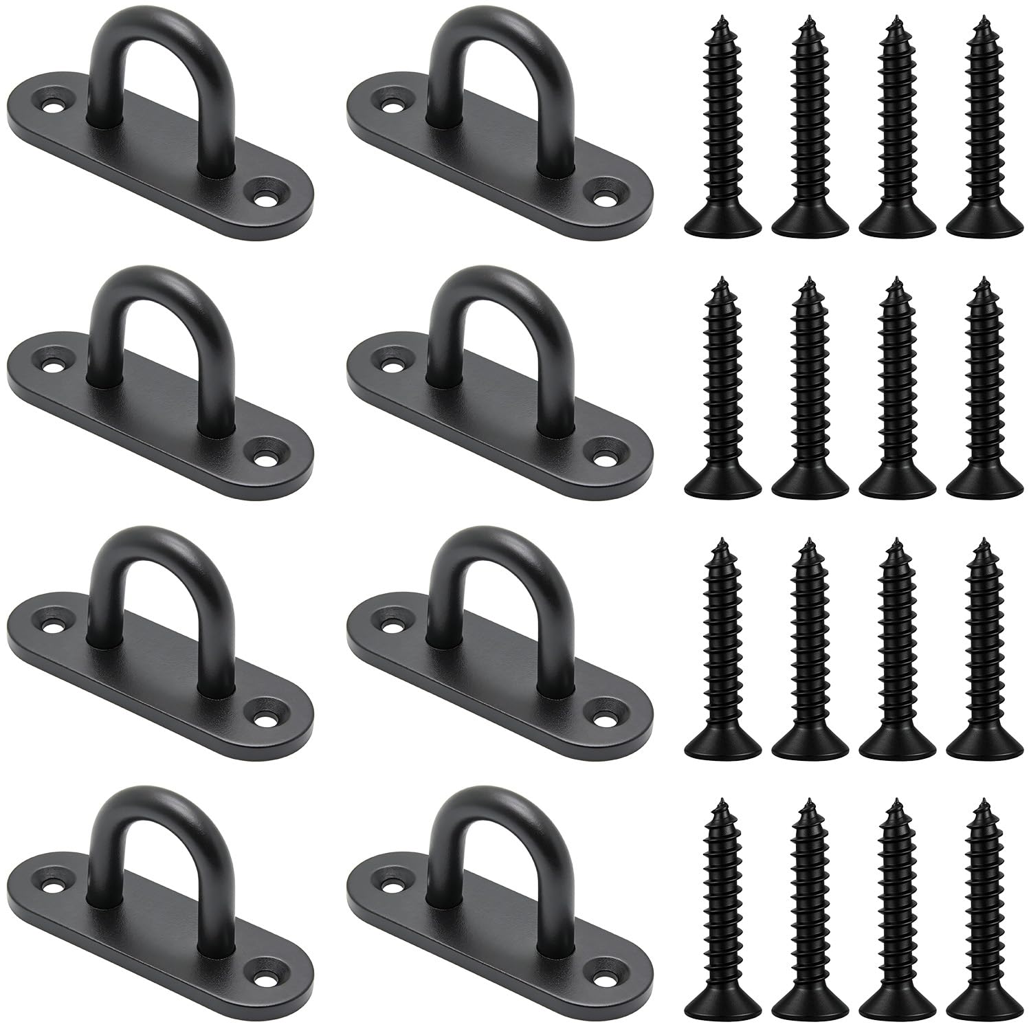 Crochet de plafond à œillet en acier inoxydable, M6, noir, vis incluses, lot de 8