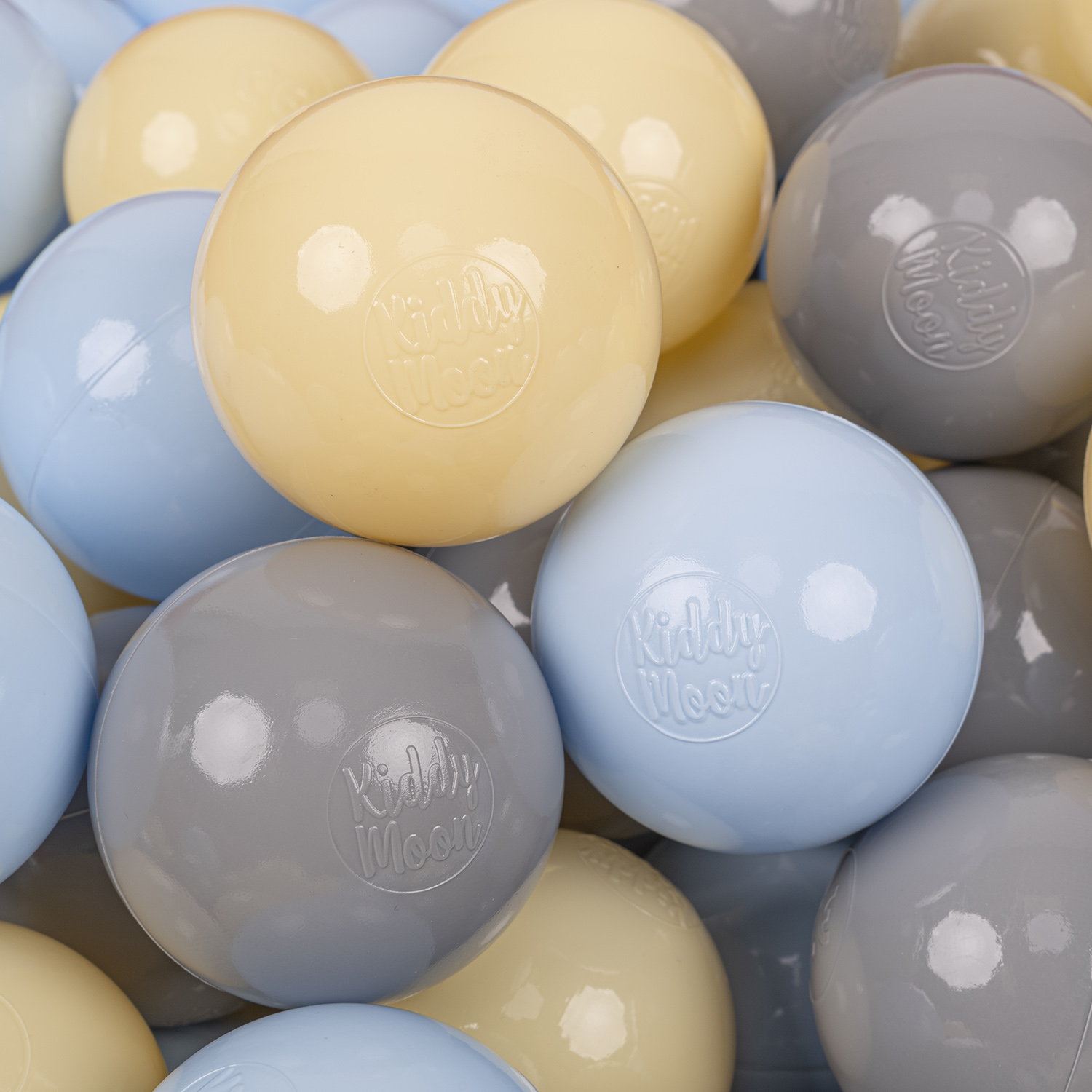 Kiddymoon Plastikbälle 7 Cm, Pastellblau-gelb-grau, 200er-set