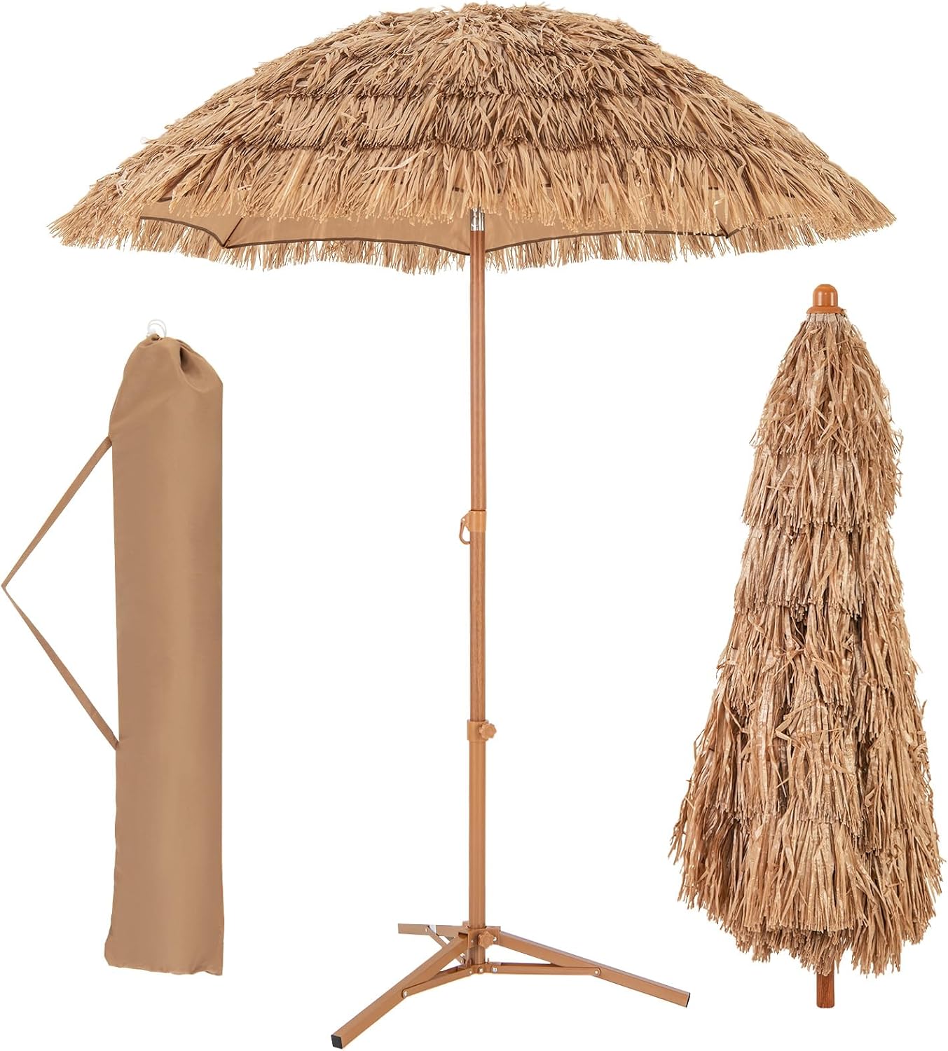 Goplus – Parasol De Jardin Inclinable 2m – Chaume Pp Résistant Aux