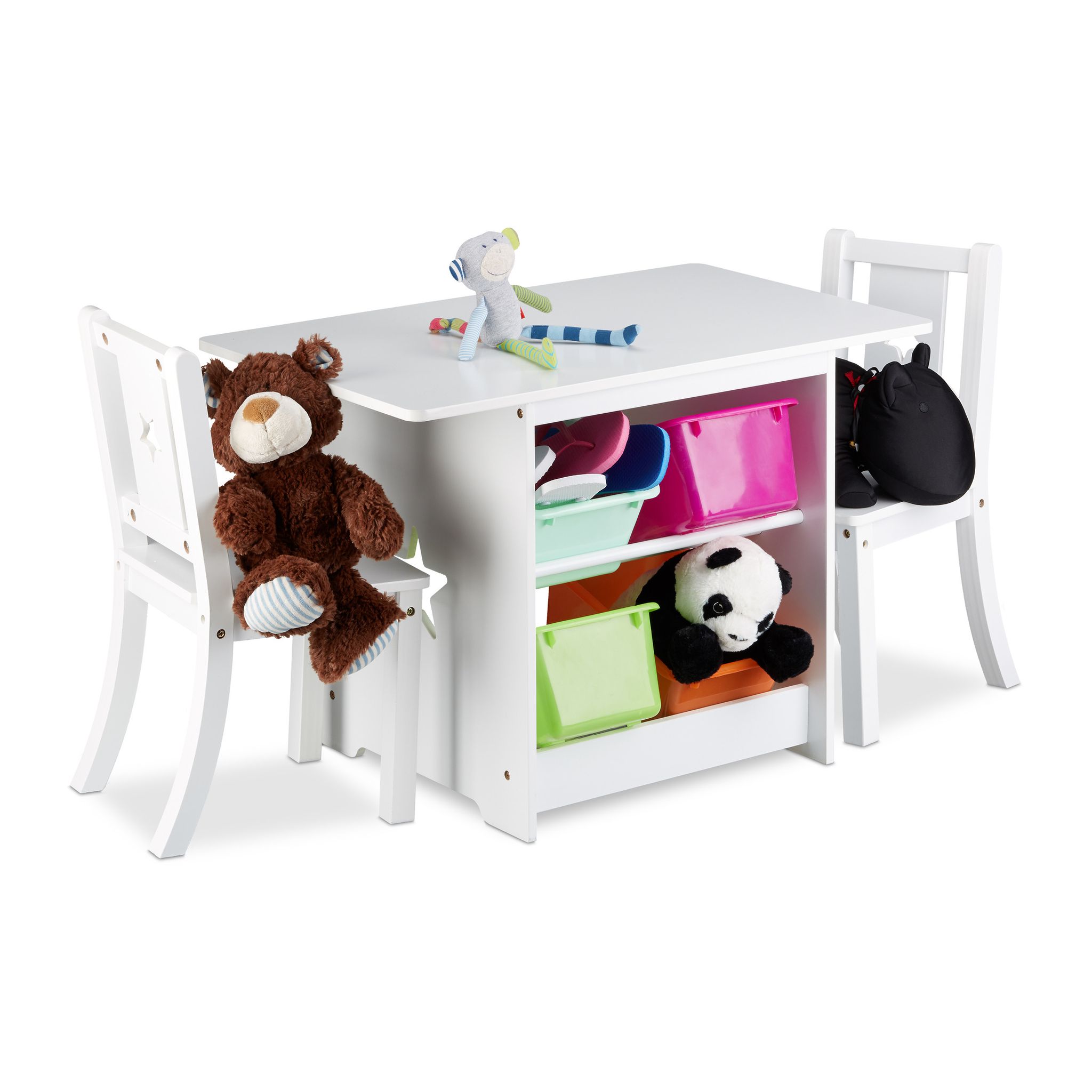 Relaxdays - Children's Table And Chairs Set Albus, Wooden Furniture Set, Sitting Area For Boys And Girls, White