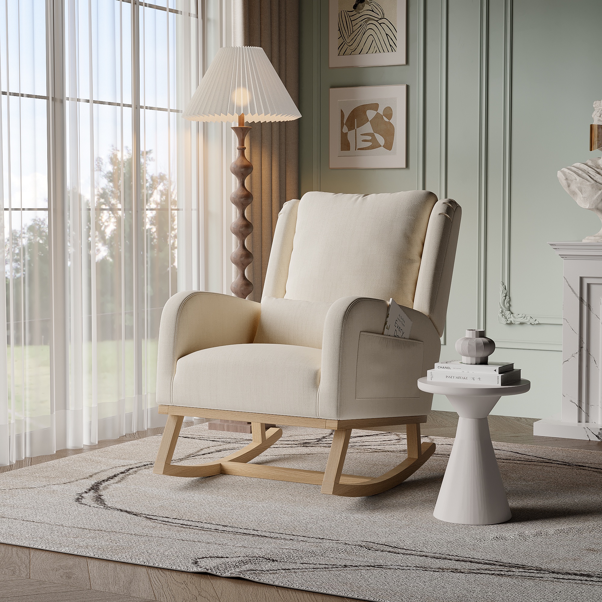 Tanant – Fauteuil À Bascule Scandinave En Tissu Lin – Dossier Rembourré