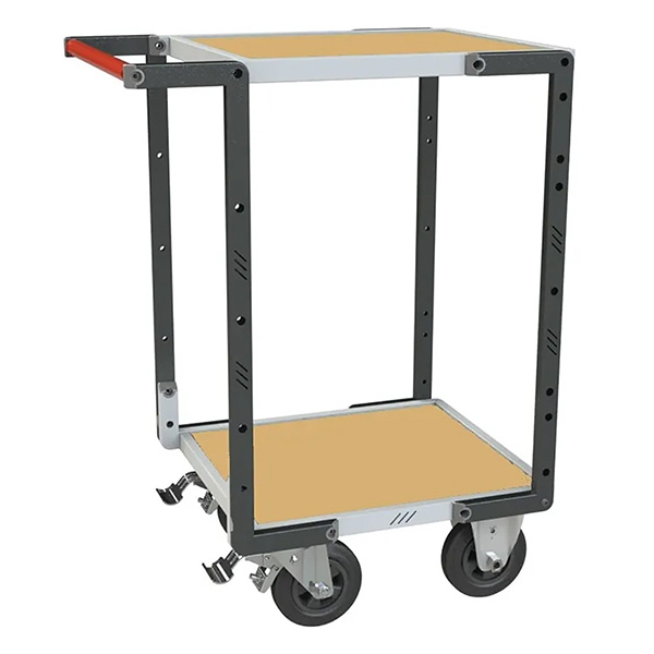 Servante d'atelier 2 plateaux médium 550x495 mm, charge 400 kg, roues caoutchouc Ø160 mm
