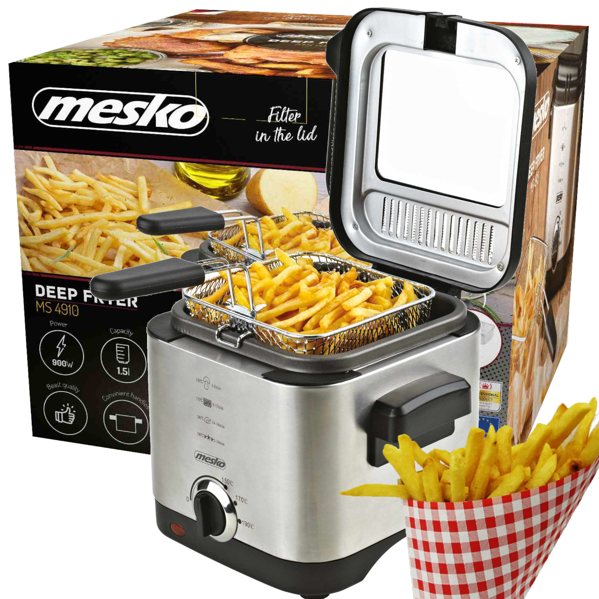 Mesko Versilbert Fabrilamp - Adler Fritteuse Für 1,5 Liter Inhalt Mit 900 Watt Ms 4910, Edelstahl, Silber - Bild 5
