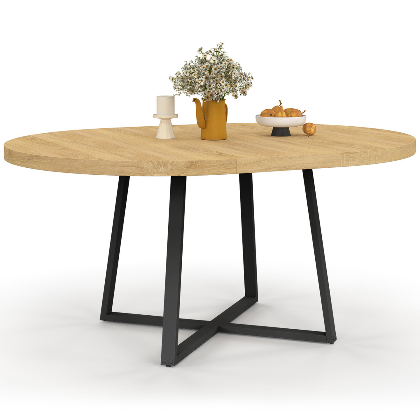 Idmarket - Table À Manger Extensible Ronde Selma 4-8 Personnes Bois Et Noir 120-160 Cm