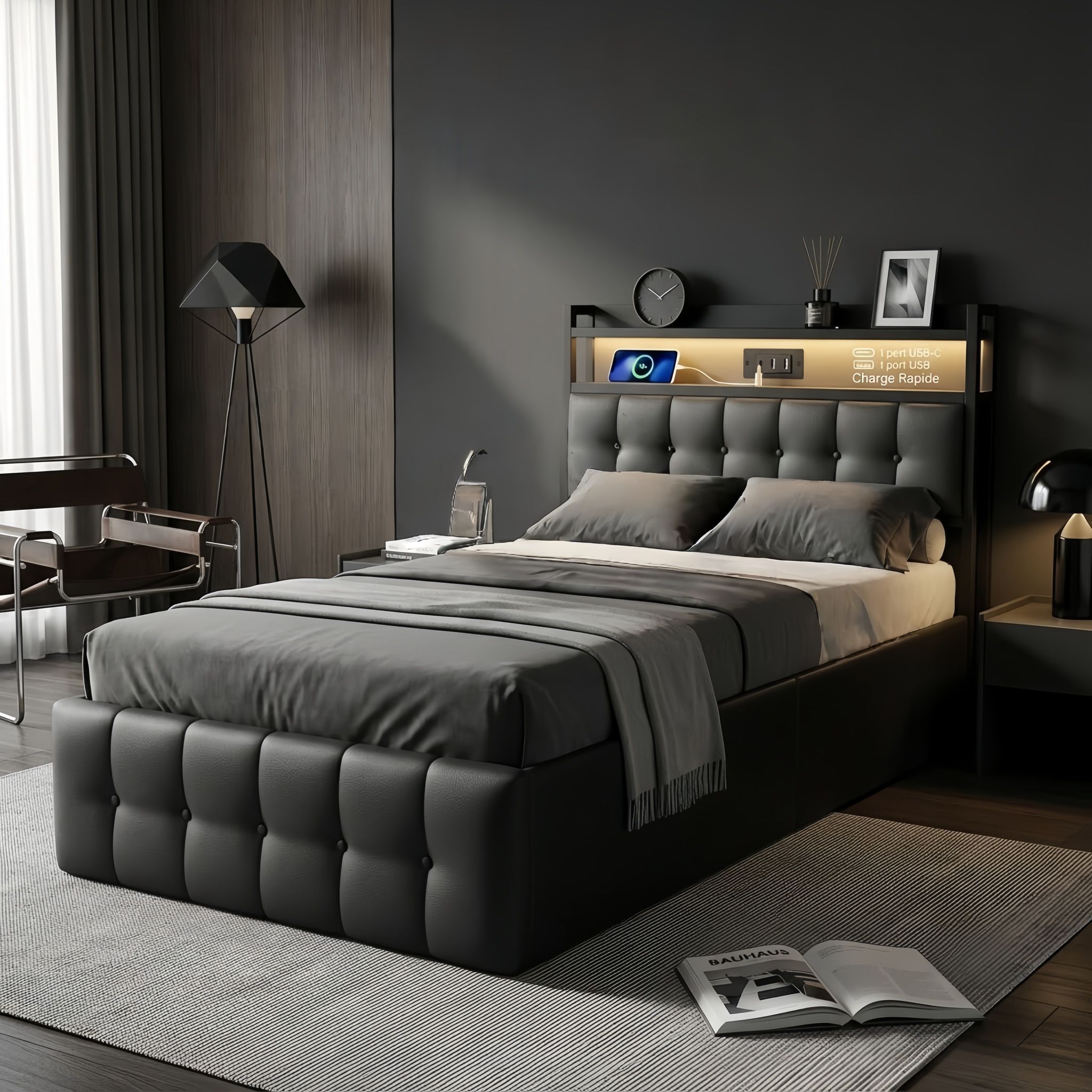 Lit Simple 90x200 Avec Coffre De Rangement