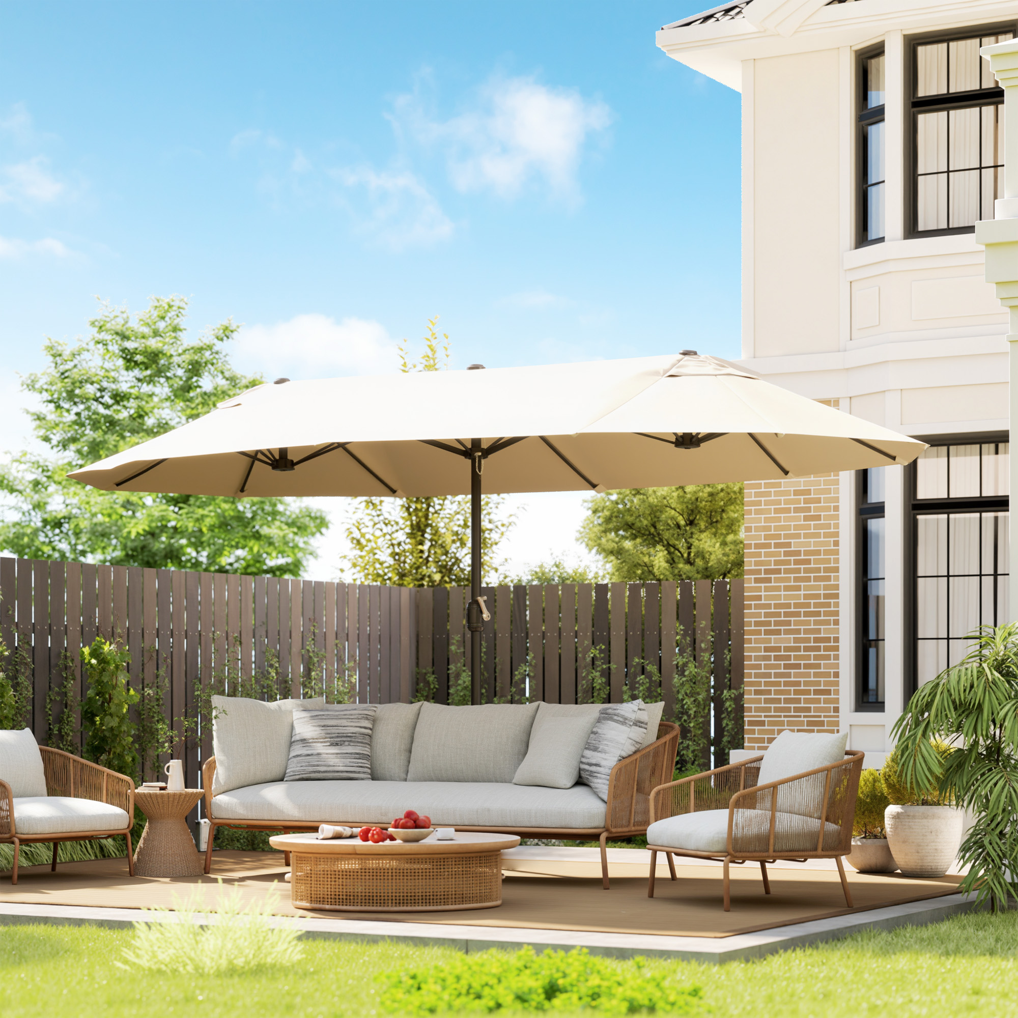 Parasol Double De Jardin 4,6 X 2,7 M Avec 12 Baleines