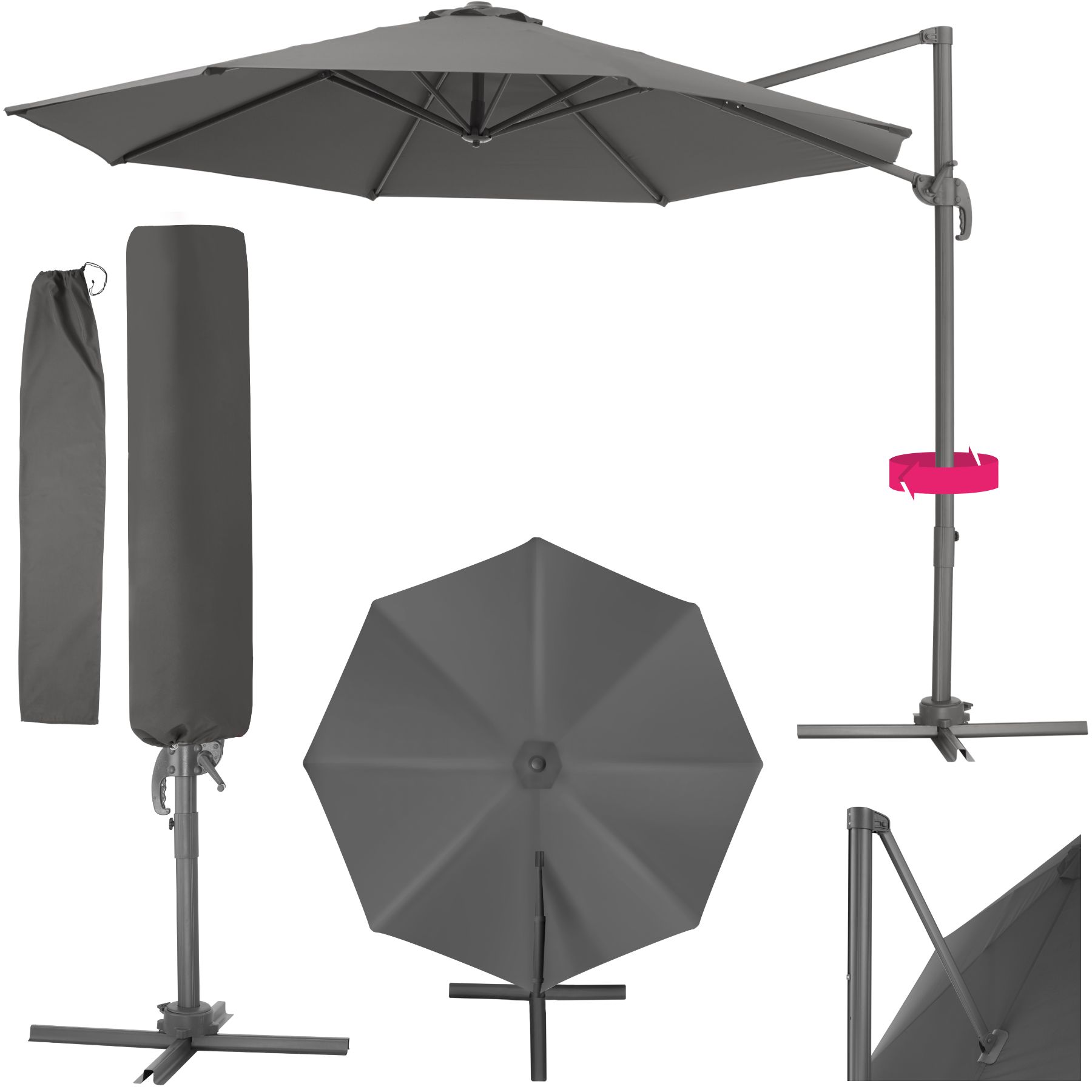 Tectake - Parasol Ø 300 Cm Mécanisme Facile À Manipuler Avec Pédale De Pied