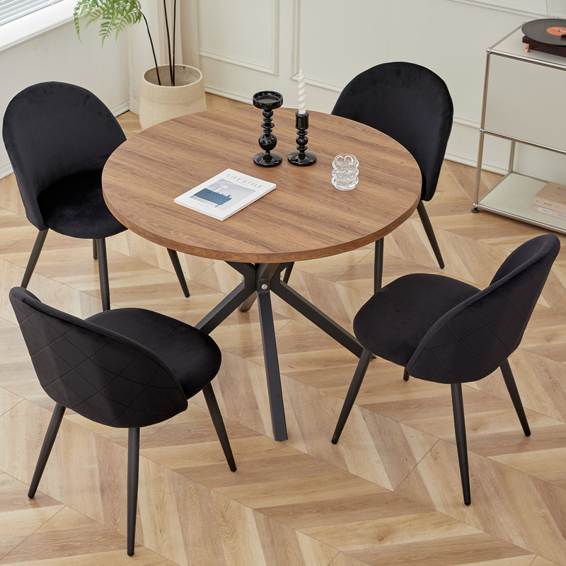 Lot Table Et Chaises À Manger -table Ronde 100cm (grain De Bois Foncé)