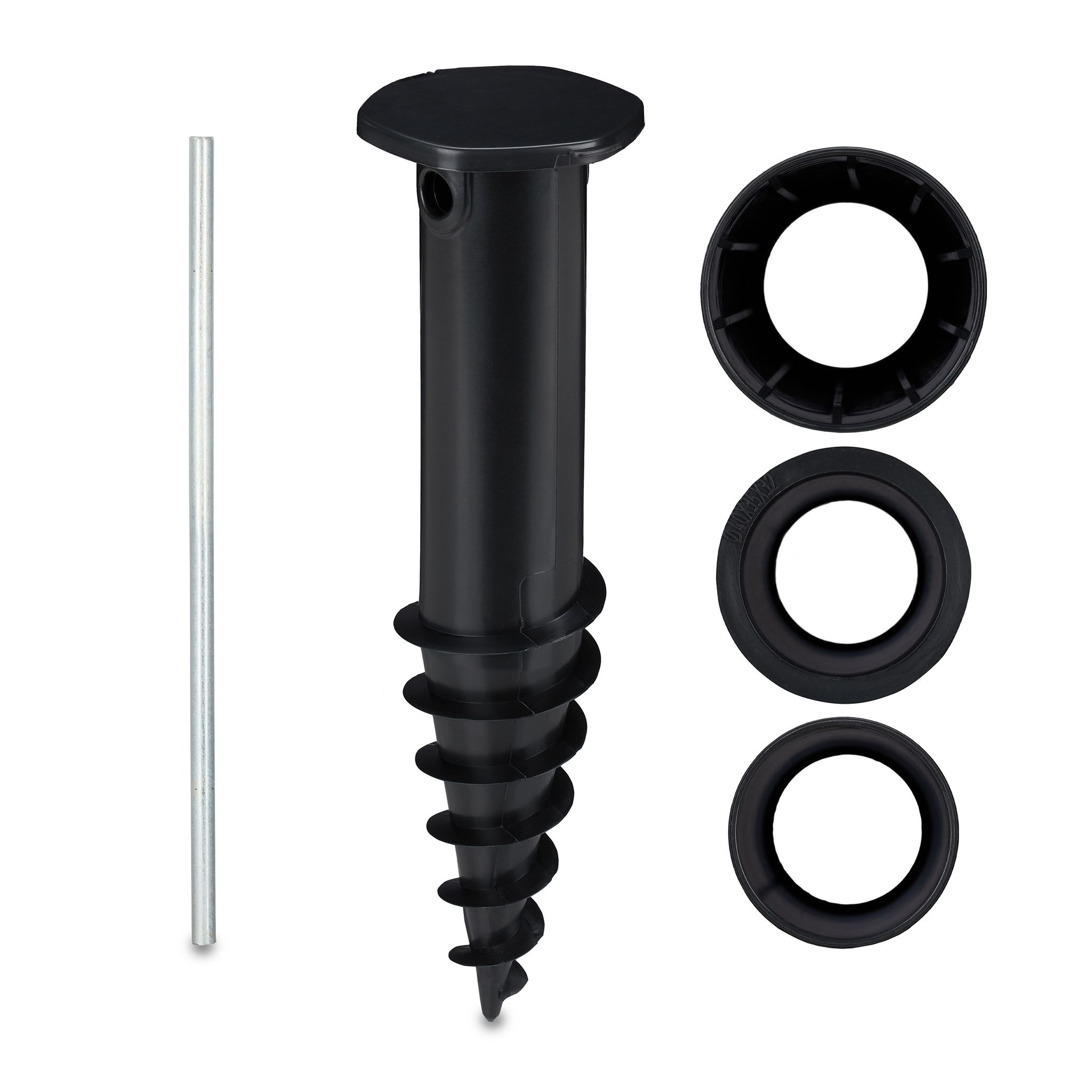 Punta Per Ombrellone Spiaggia, Picchetto 32-50mm Da Piantare Nel Terreno, Plastica, Portaombrellone Mare, Nero - Relaxdays