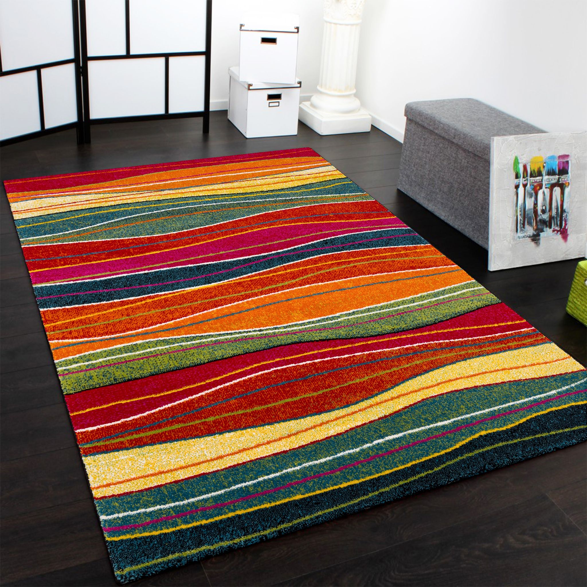 Paco Home - Tapis Moderne Splash De Marque Modèle Coloré Rayures Neuf