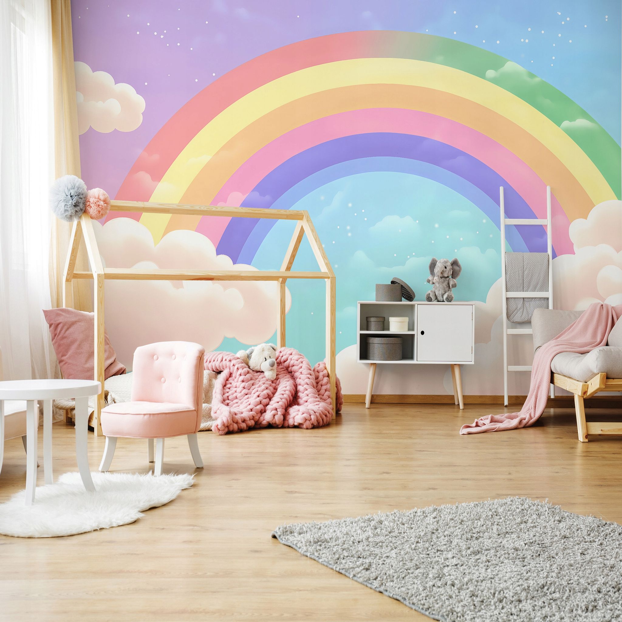 Wallarena Vlies Fototapete Kinderzimmer 200x140 Cm Regenbogen - Fototapeten Tapeten Für Kinder Mädchen - Kindertapete - Kinderzimmertapete Wolken Himmel,