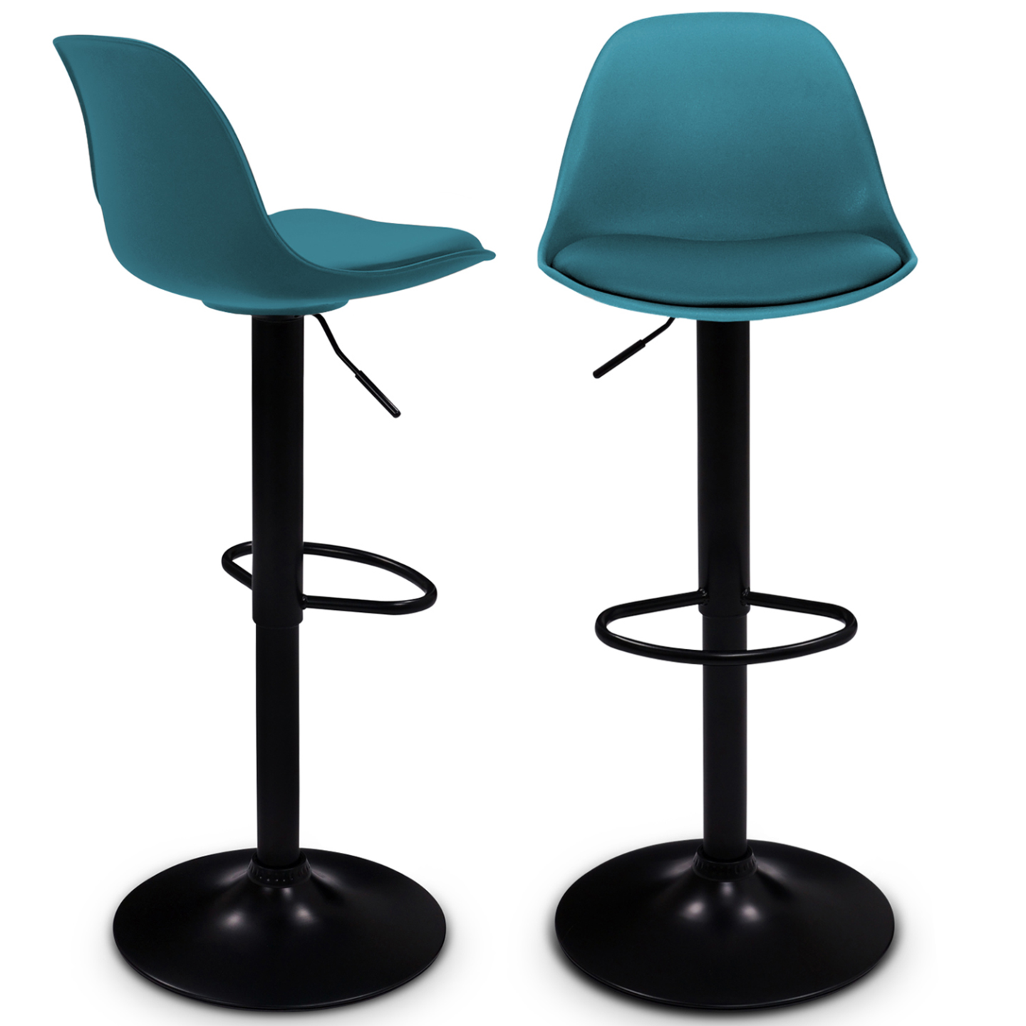 Idmarket - Lot De 2 Tabourets De Bar Karl Design Bleu Canard Pied Noir