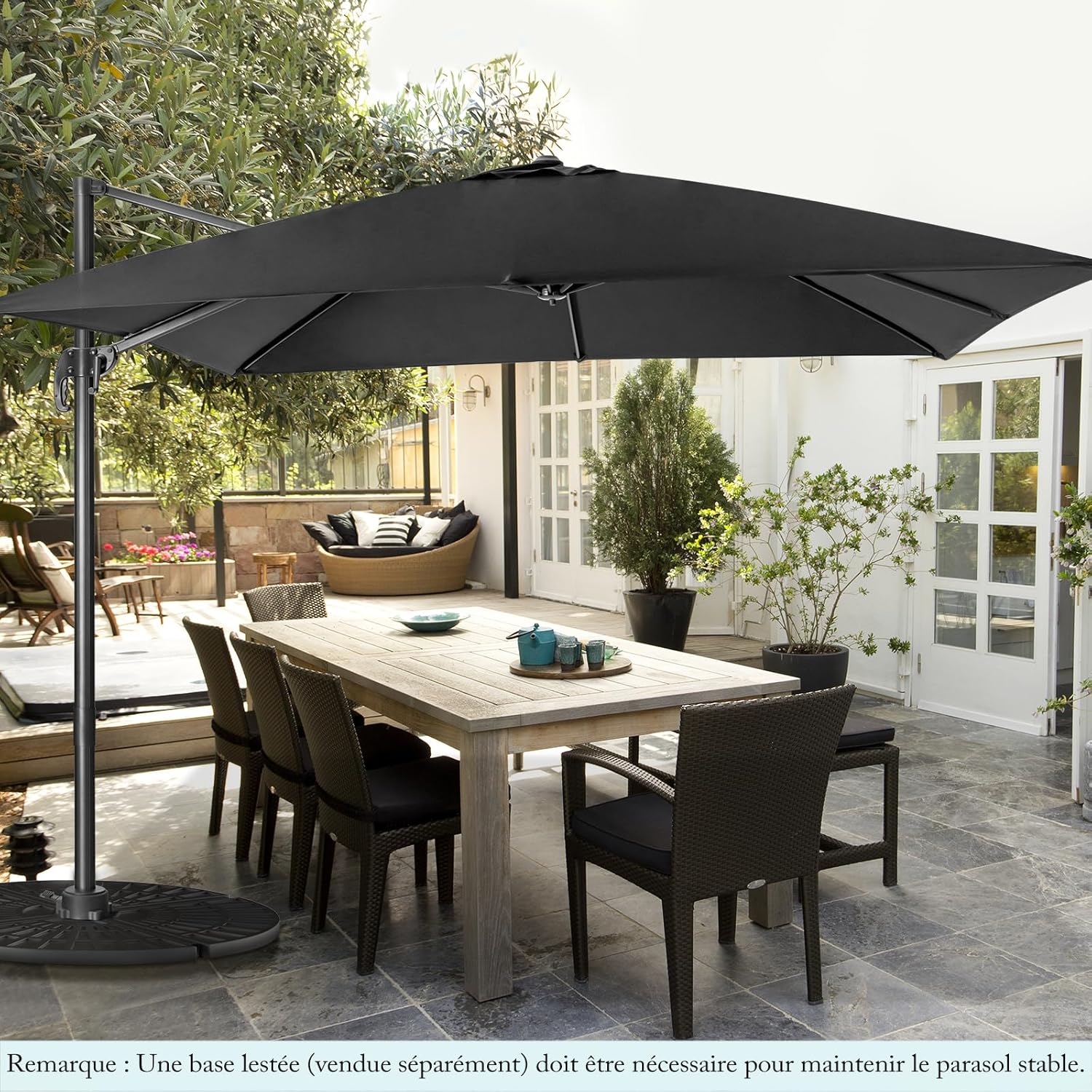 Goplus – Parasol Déporté 3x3m Inclinable 5 Angles – Rotatif 360° – Base