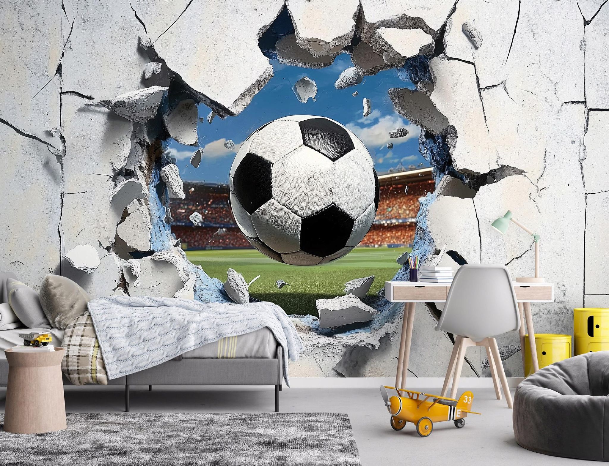 Wallarena Vlies Fototapete Kinderzimmer 400x280 Cm Fußball - Fototapeten Tapeten Für Kinder Jungen - Teenagerzimmer - Kinderzimmertapete Grau Stadion Teenager