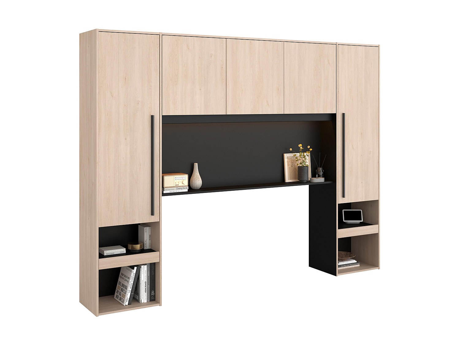 Pont De Lit Avec Rangements - Avec Leds - L265 Cm - Coloris : Naturel