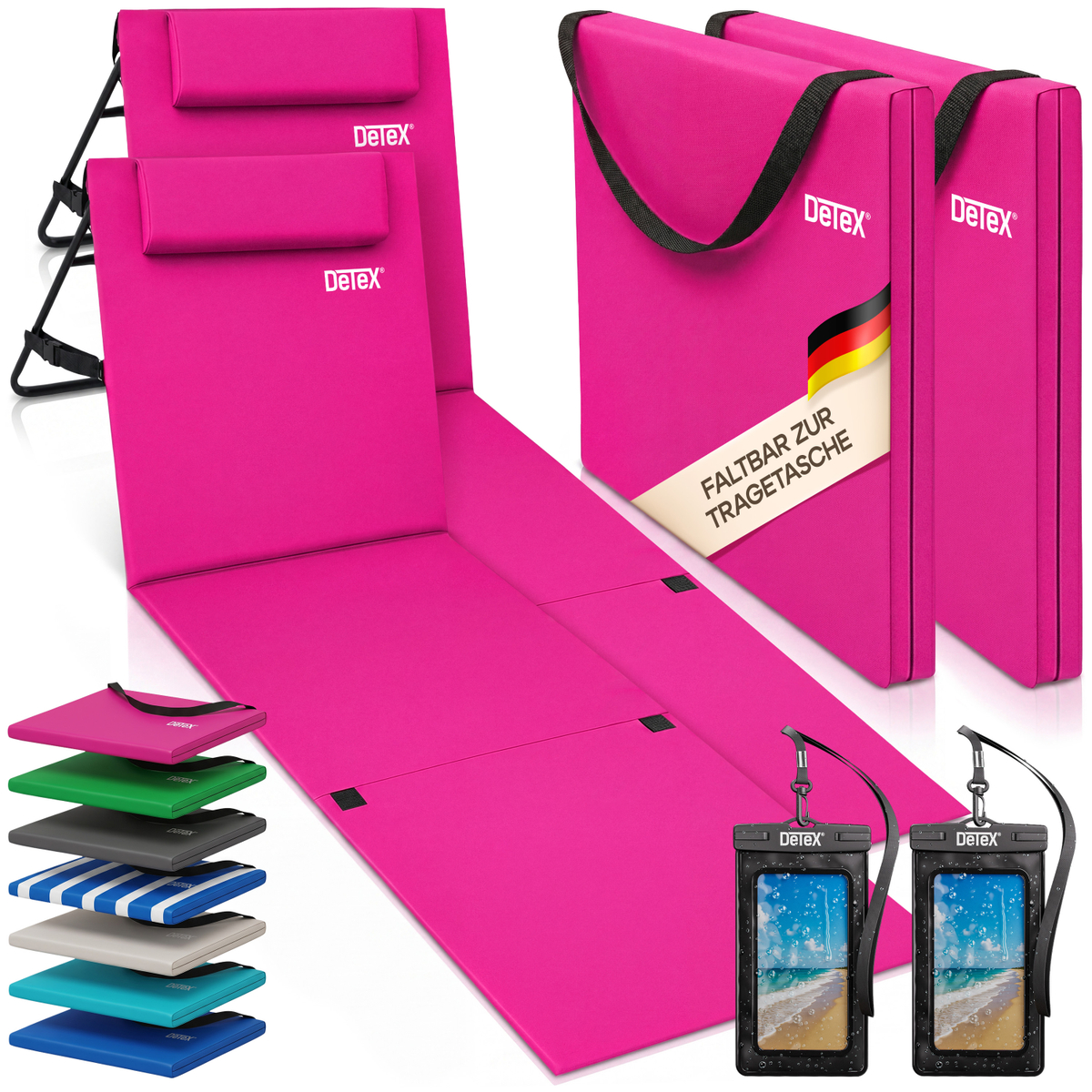 Strandmatte 2er-Set Pink 158x56x46cm gepolstert