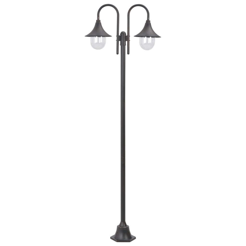 Lampadaire De Jardin E27 220 Cm Aluminium 2 Lanternes Bronze Vidaxl