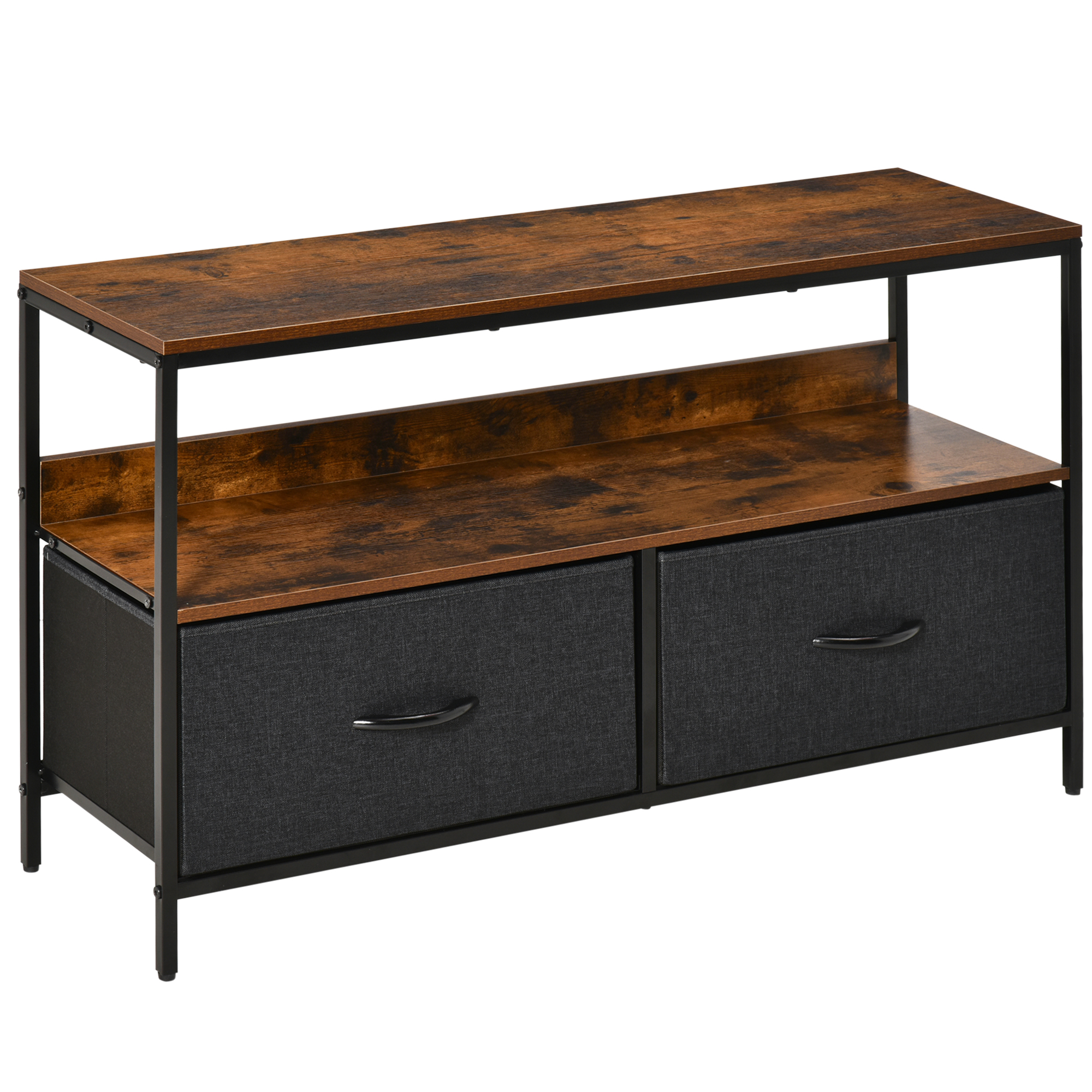 Homcom – Meuble Tv Bas Sur Pieds Style Industriel 2 Tiroirs En Tissu