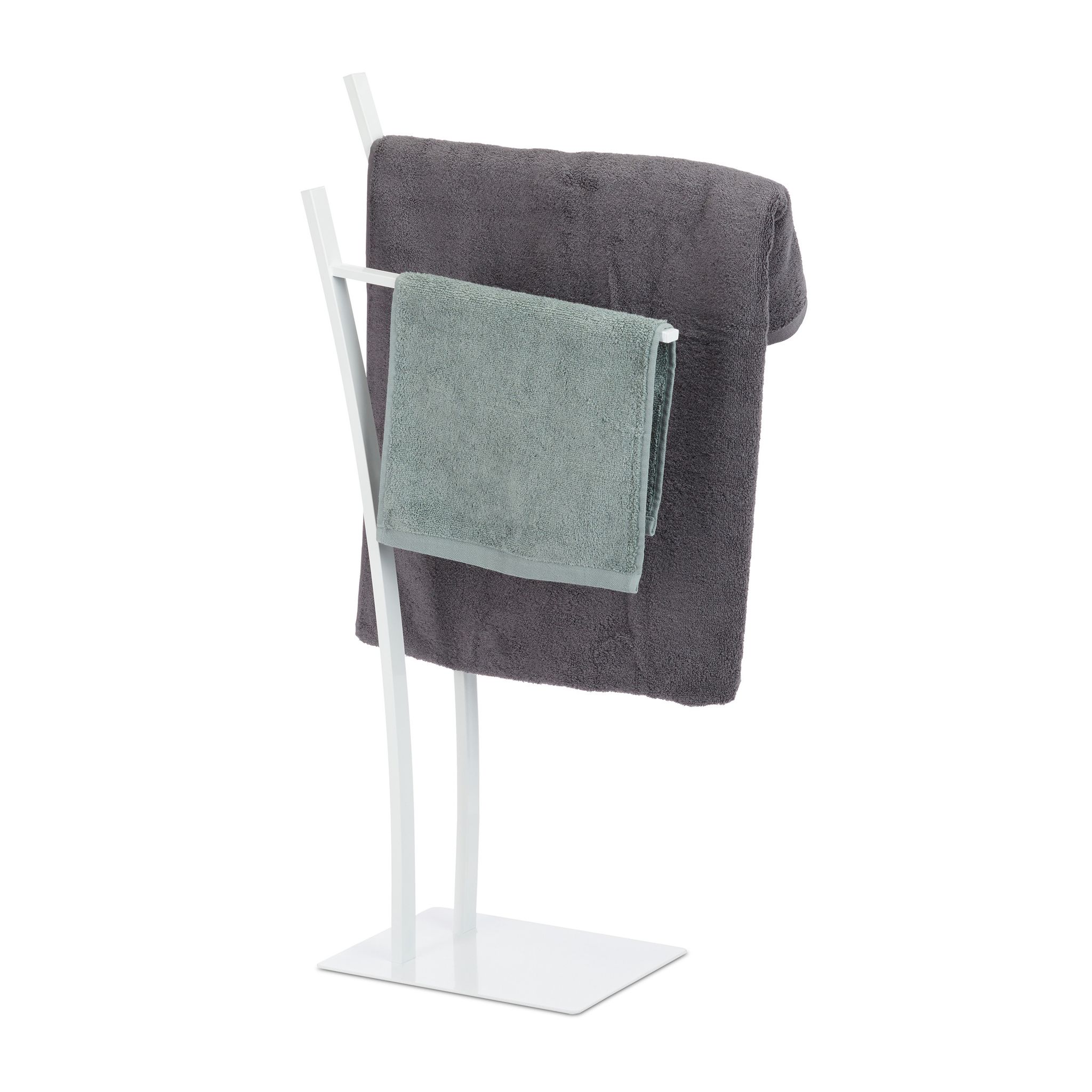 Portasciugamani Da Terra, A 2 Bracci, Portasalviette, Piantana Da Bagno E Cucina, Hxlxp: 88x43x24 Cm, Bianco - Relaxdays