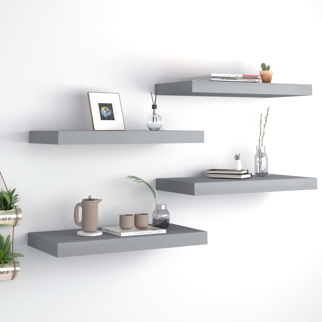 Vidaxl Grau Schweberegale 4 Stk. 50X23x3,8 Cm Mdf