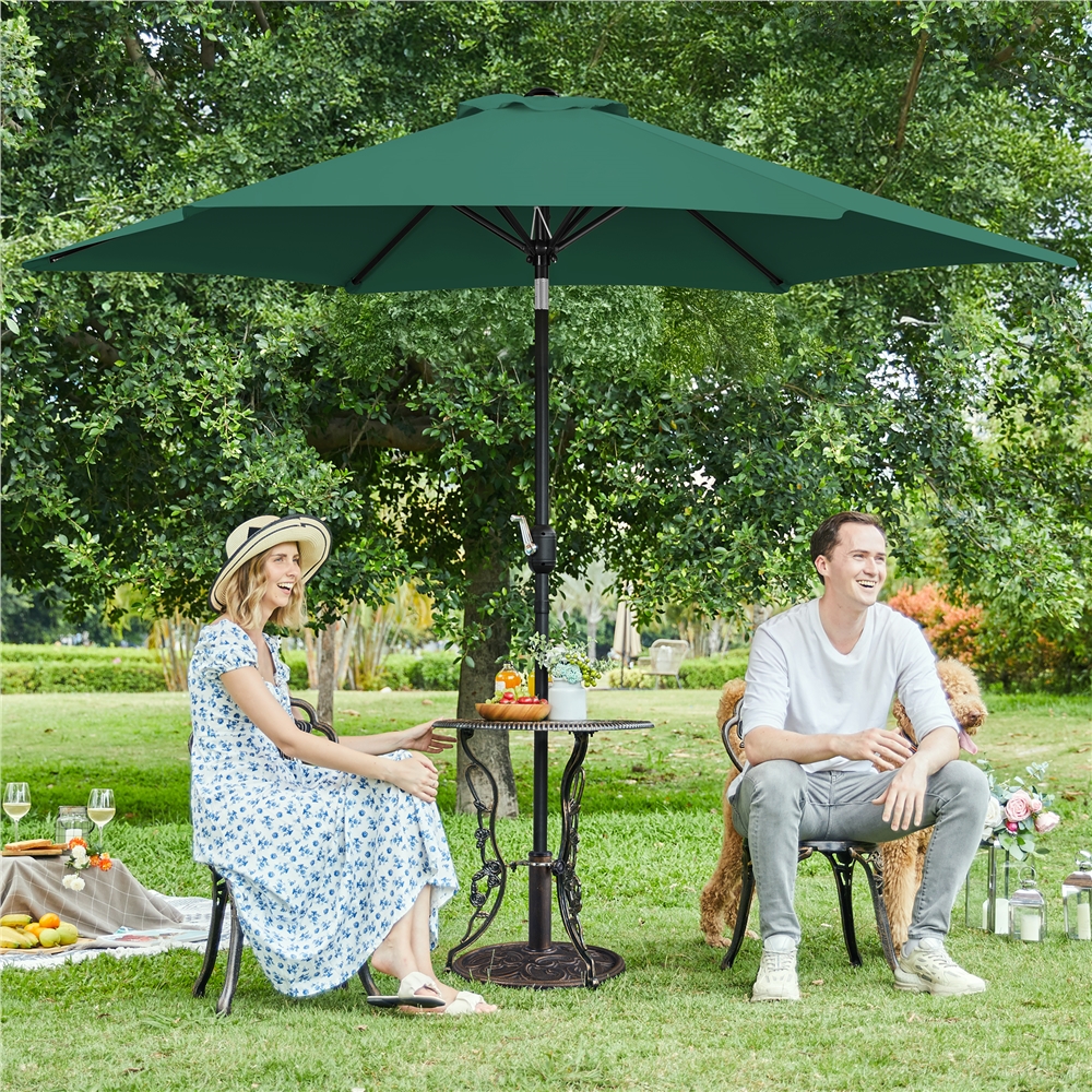 Yaheetech Parasol De Jardin 230/270/300 Cm, Pliable, Avec Toile Inclinable, Protection Uv, Manivelle, 6 Baleines, Pour Plage Terrasse Patio Piscine