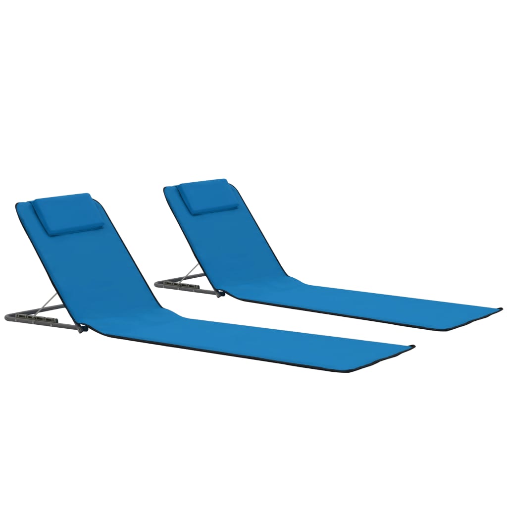 Vidaxl – Transat Pliable 2 Pcs – Cadre Acier – Tapis En Tissu – Dossier Réglable Avec Oreiller – Poche De Rangement Intégrée – Pour Plage Et Camping