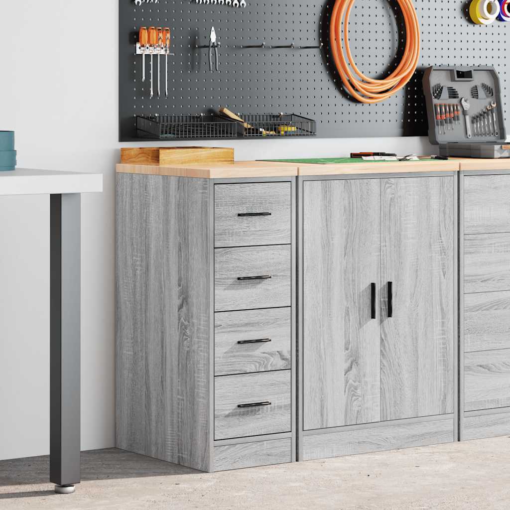 Armoire d'atelier en bois de pin gris, 4 tiroirs et plan de travail, 30x51x85 cm