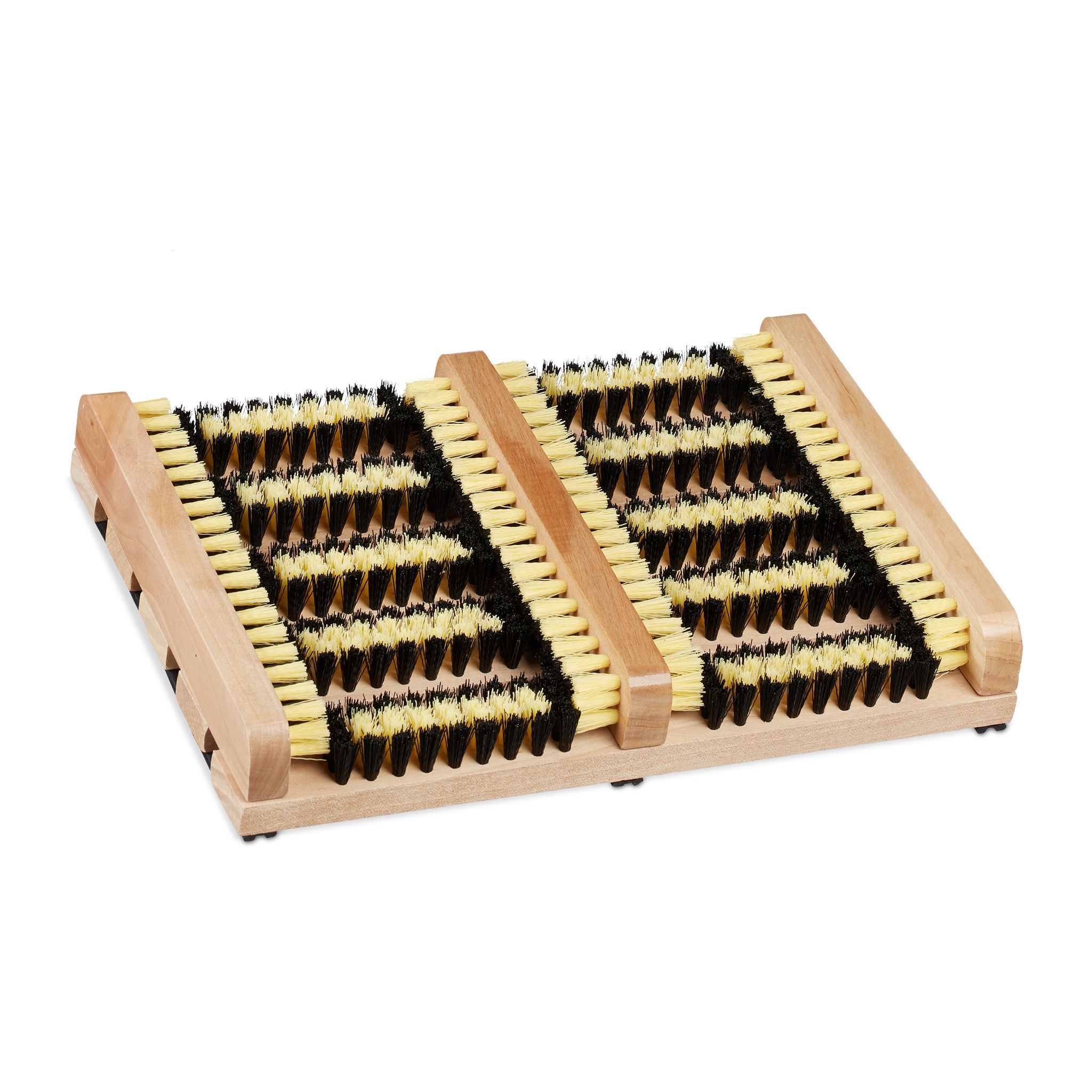Relaxdays - Set Of 10 Outdoor Shoe Brush Mat, Non-slip Base, Thick Bristles, Wooden Strip, Multi-coloured