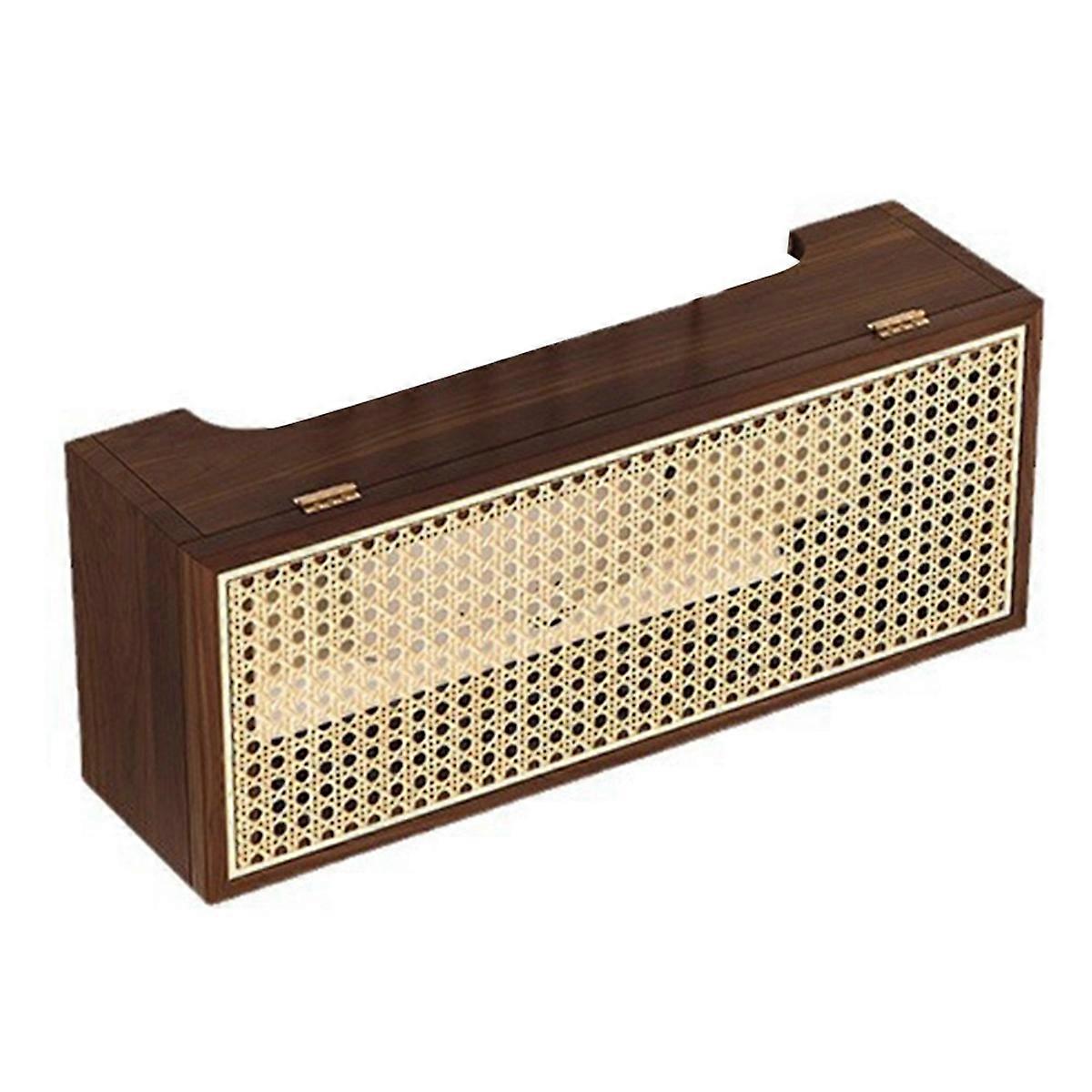Scatola Porta Router Wireless Vintage In Legno Massello E Rattan, Da Parete.