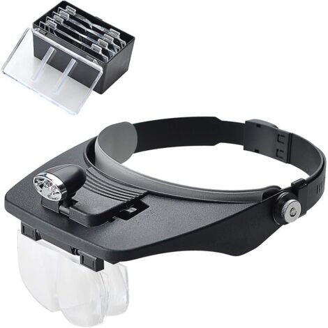 Loupe frontale avec 4 lentilles amovibles 1,2x à 3,5x, 2 lumières LED, boîte de rangement