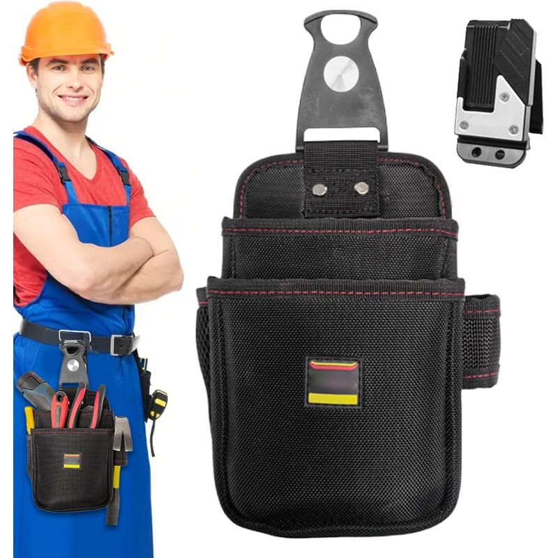 Sacoche à outils multipoches à porter à la ceinture, tissu imperméable, noir