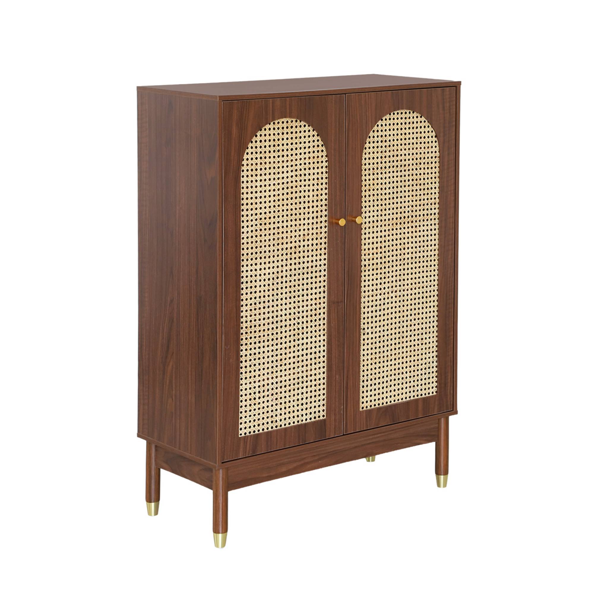 Sweeek - Schuhschrank / Kleines Sideboard Mit 2 Türen Und Rattan-geflecht